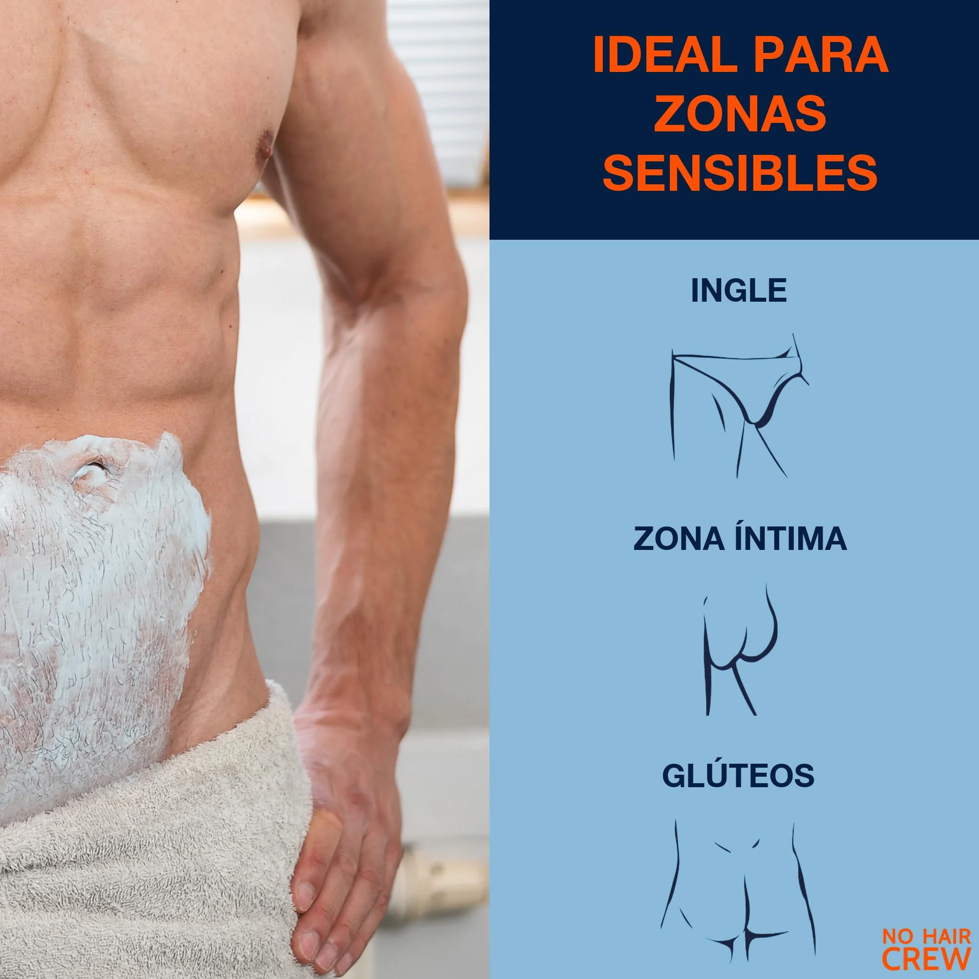 Crema Depilatoria Íntima Premium 100 ml NO HAIR CREW Extra Suave para Hombres