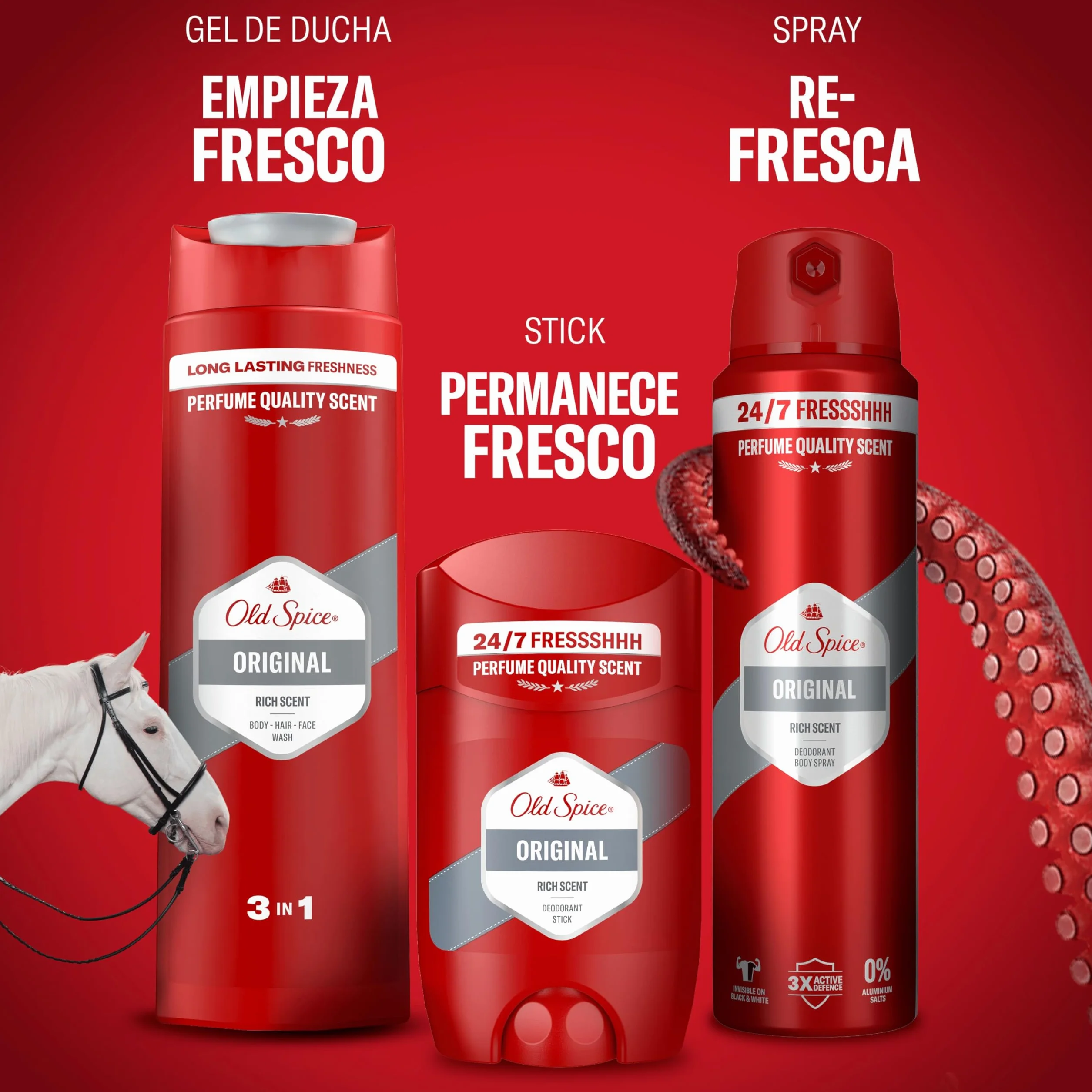 Old Spice Original Desodorante en Barra para Hombres 4x50 ml, Fresco 24 Horas, Protección Contra el Mal Olor