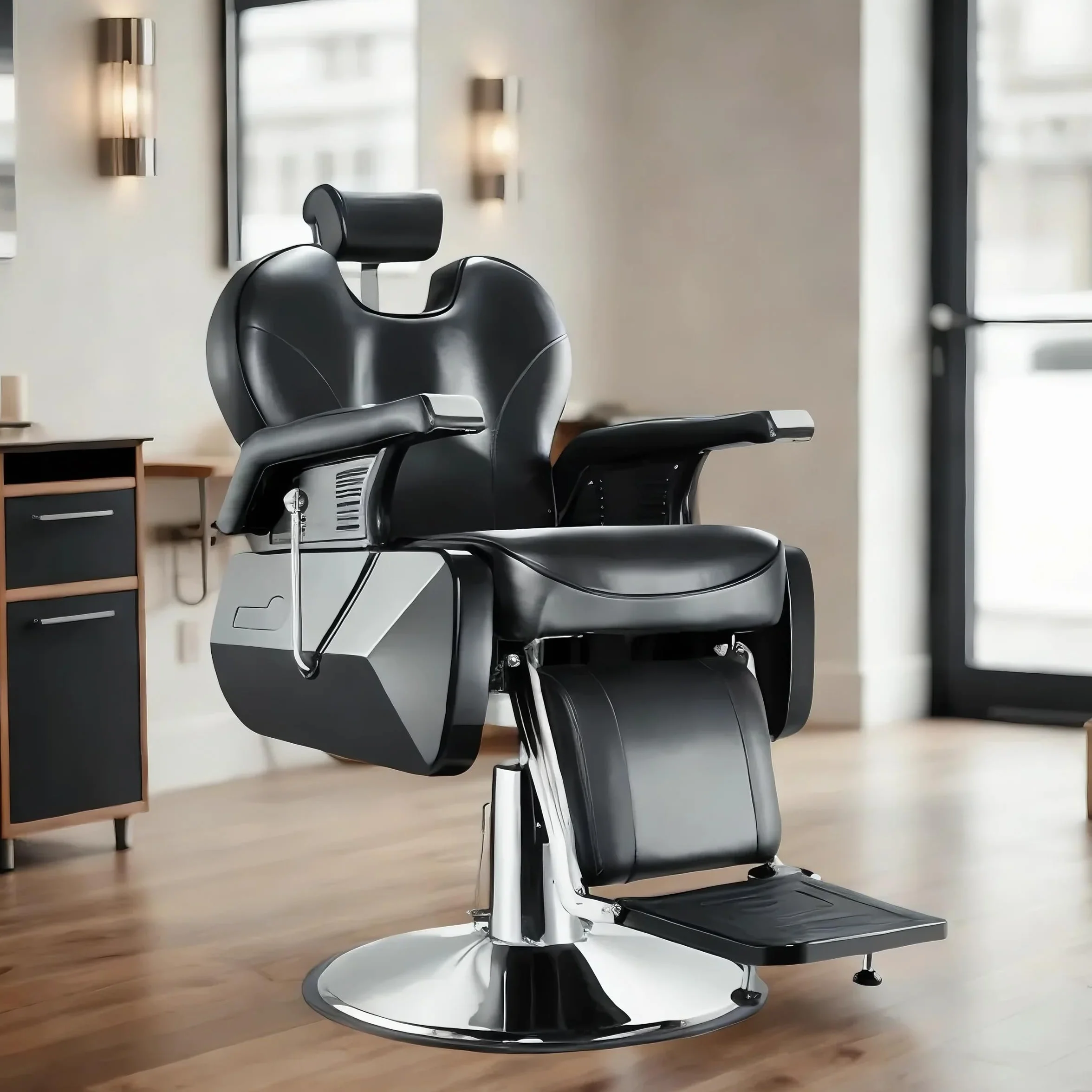 Silla de peluquería hidráulica reclinable 360° 96x94x84 cm Negro Profesional