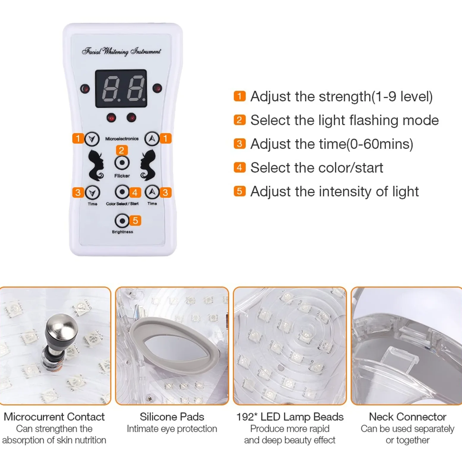 7 Colores Terapia de luz LED Mascarilla Cuello Rejuvenecimiento de la Piel Fototerapia Máscara de Belleza Anti Acné Apriete la Piel Aclare la máquina Salón de Belleza Cuidado de la Piel,Oro