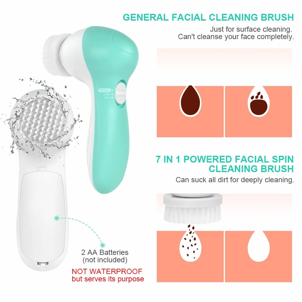 LOPHE Cepillo de Limpieza Facial 7 en 1 Eléctrico Limpieza Profunda Masaje Eliminación Puntos Negros Verde