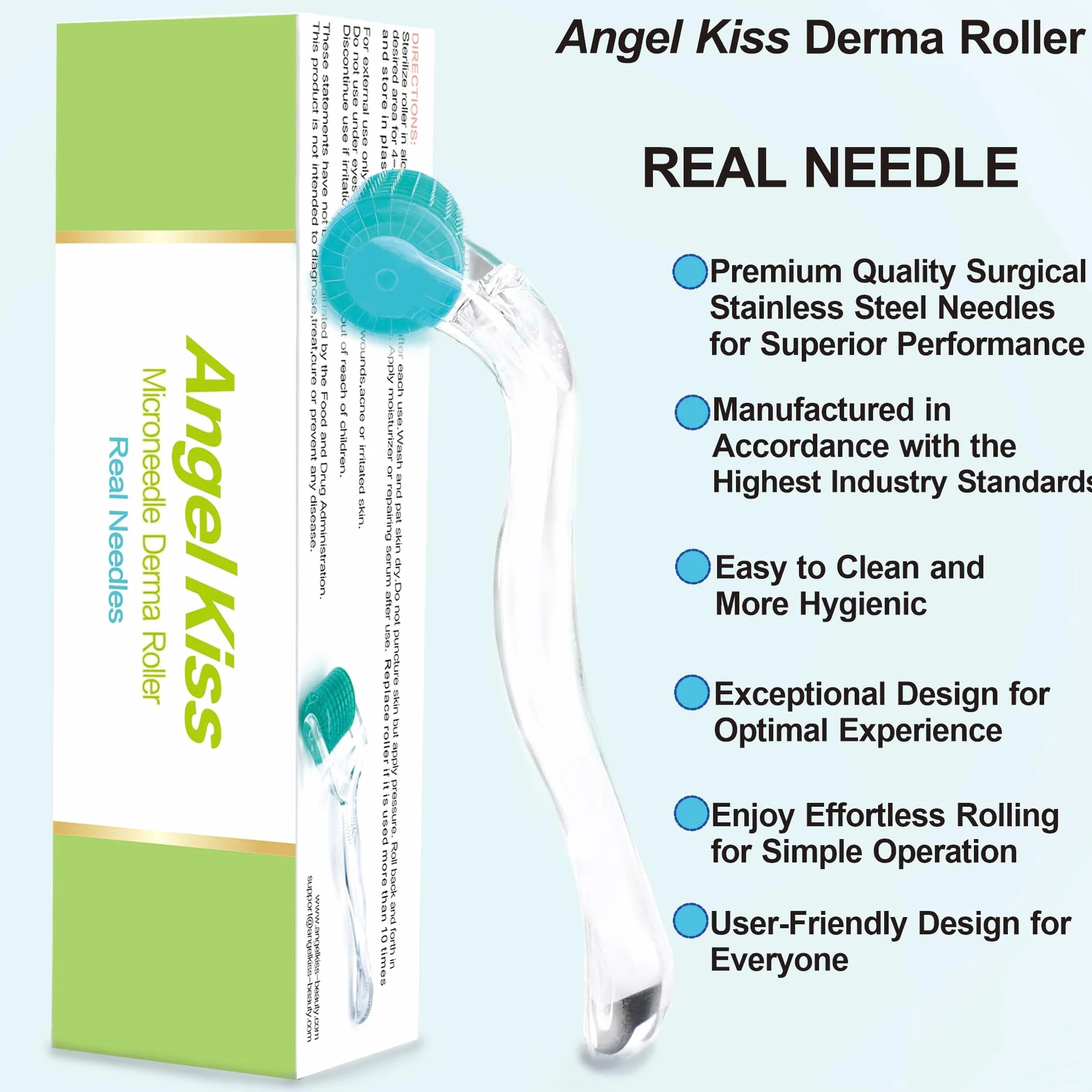 Angel Kiss Derma Roller 0,5mm 192 Agujas Acero Inoxidable Microneedling Rostro Cuerpo Cuero Cabelludo