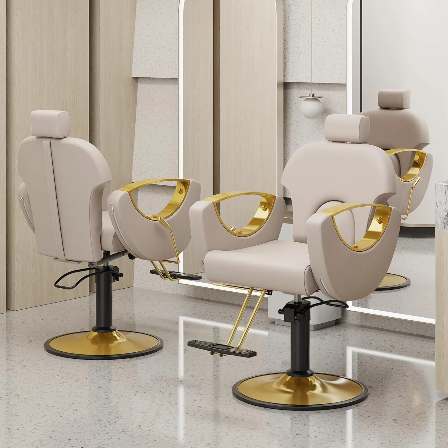 Silla de peluquería profesional giratoria 360° altura regulable reposacabezas ajustable reposapiés carga 150 kg
