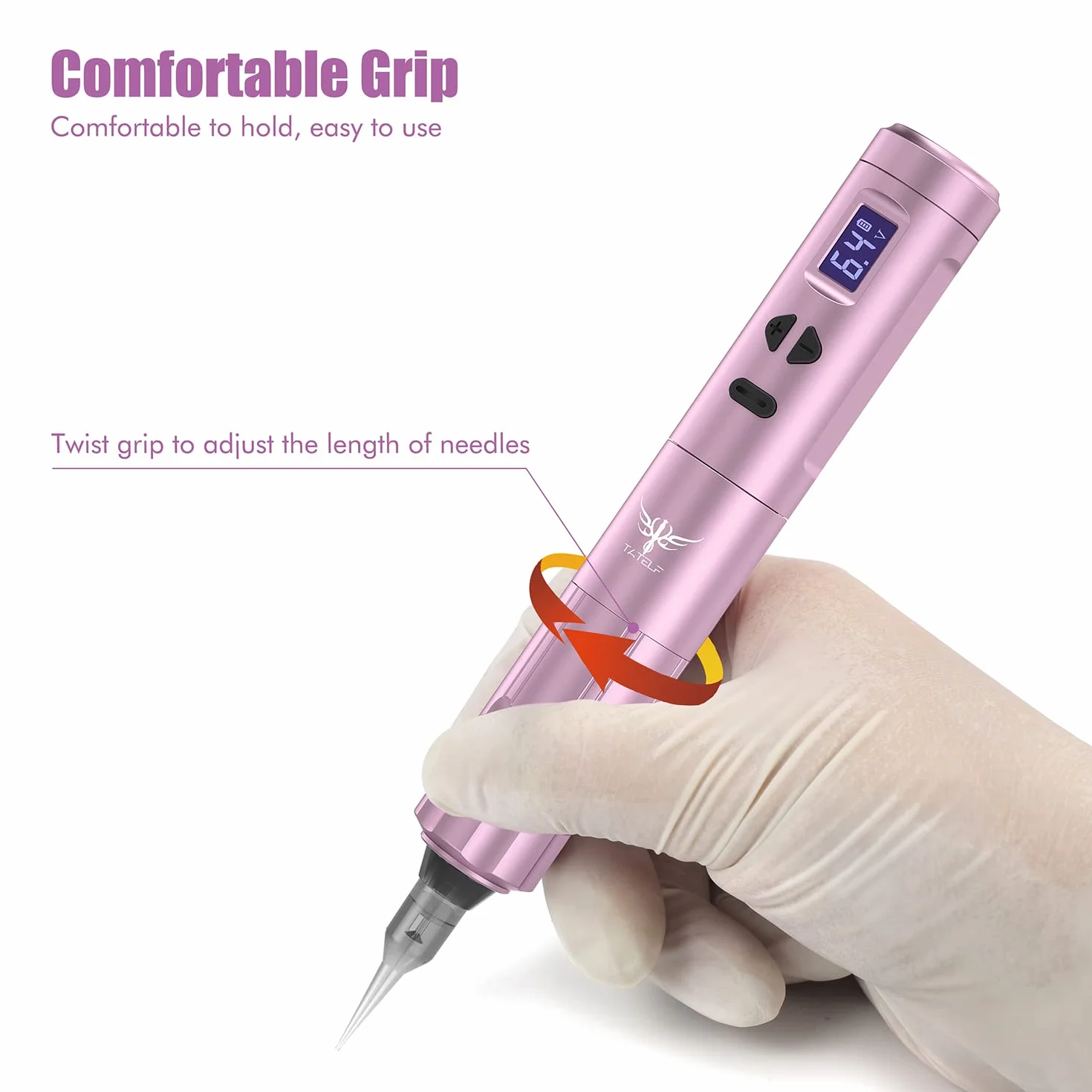 TATELF Kit de máquina de maquillaje semipermanent de Inalambrica con 2 Batería de Alimentación 10 cartuchos agujas para principiantes (Rosa)