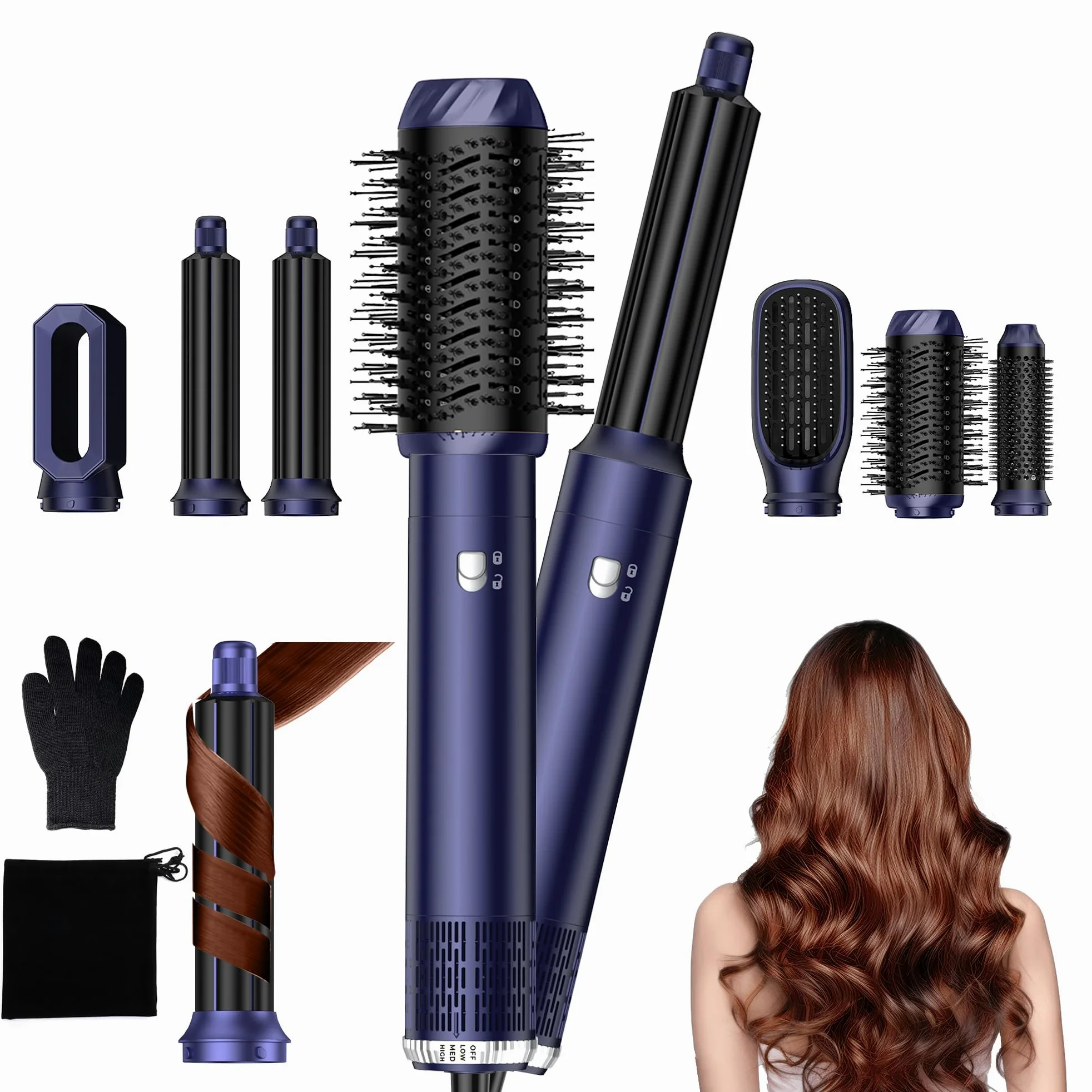 UKLISS Cepillo Secador de Pelo 6 en 1 - Cepillo de Aire Caliente Peinador con Rizador, Thermal Brush, Secado Rápido, Moldeador Pelo Voluminizador- Rizos, Volumen, Alisado y Secado (Azul)