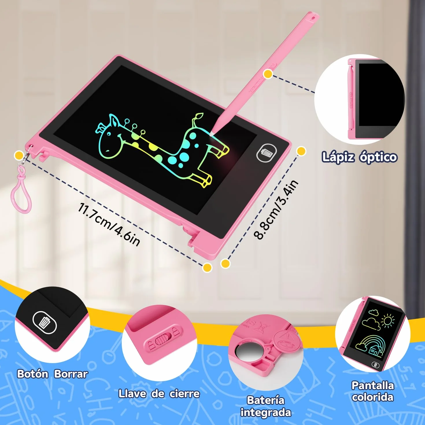 Electight Tableta de Escritura LCD 4.5 Pulgadas, Pantalla Colorido, Bloqueo Función, Regalo Cumpleaños 3-12 Años