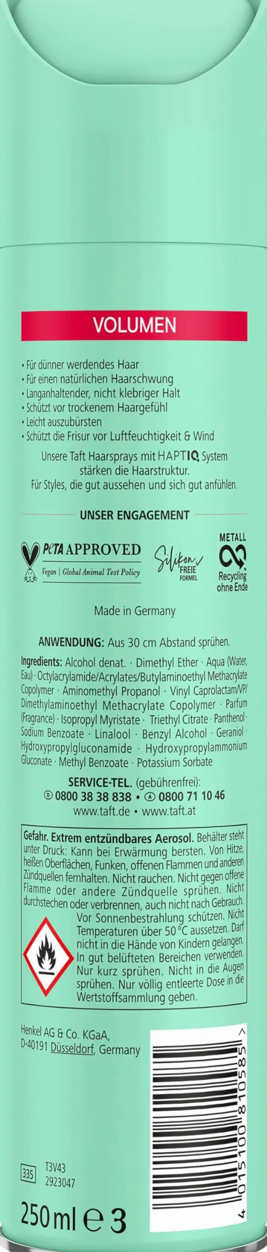 TAFT Spray para el cabello volumen (10 x 250 ml), grado de retención 5, para cabello fino y fino, fórmula vegana*, laca para el cabello
