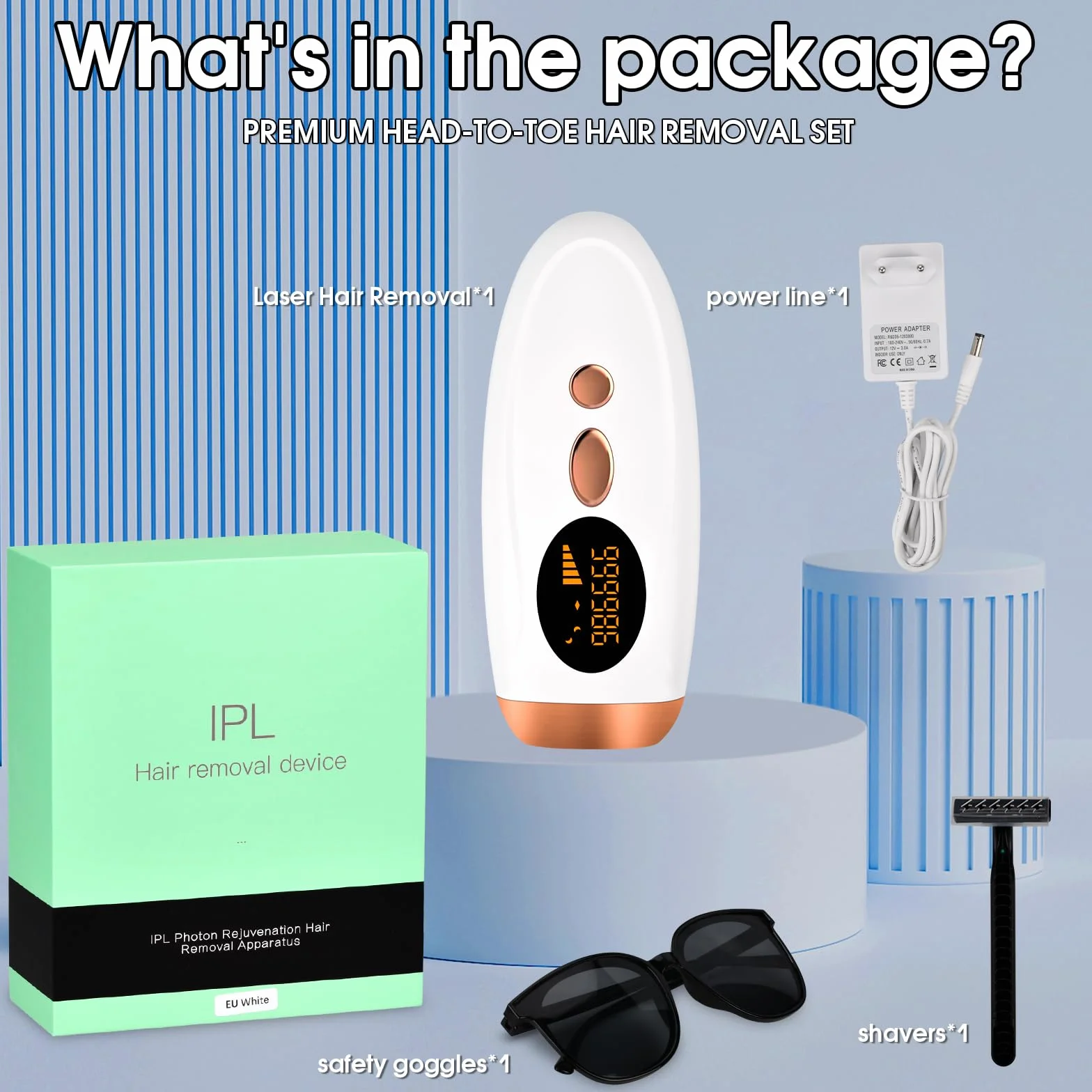 Depiladora IPL Luz Pulsada, 5 Niveles Energía, 999,999 Pulsos, para Hombre Mujer Piernas Axilas