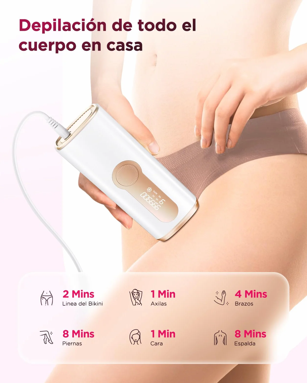 Depiladora Laser IPL con Refrigeración, 3 en 1, 9 Niveles, 999,900 Flashes, Luz Pulsada Indolora