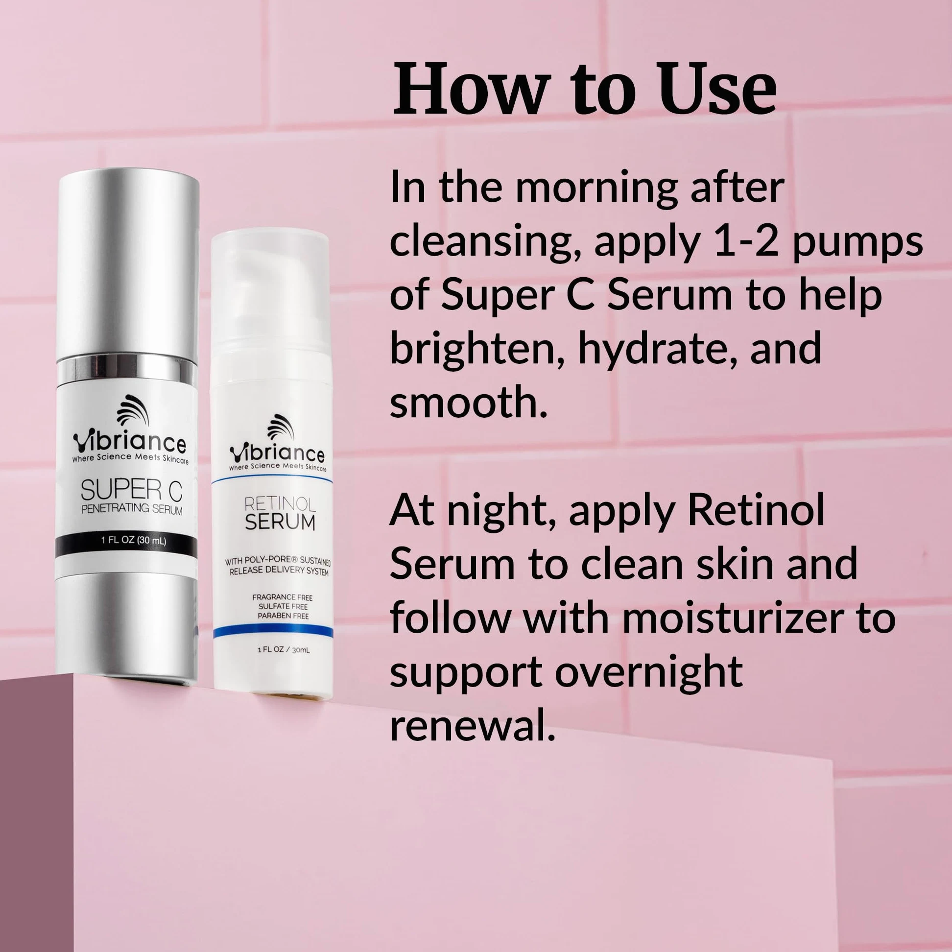 Vibriance Dynamic Duo - Kit de cuidado facial con vitamina C superpotente, kit de cuidado facial con retinol – Sérum de retinol y vitamina C antiedad para día y noche.
