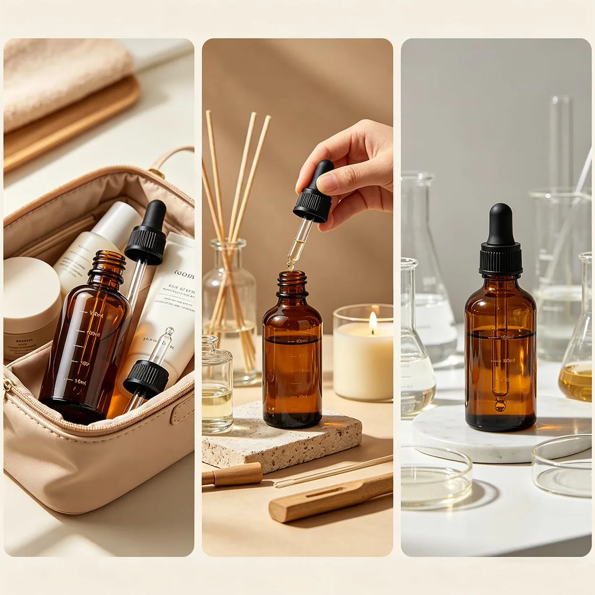 Botellas de vidrio ámbar 100 ml con pipeta cuentagotas negra para aceite esencial perfumes