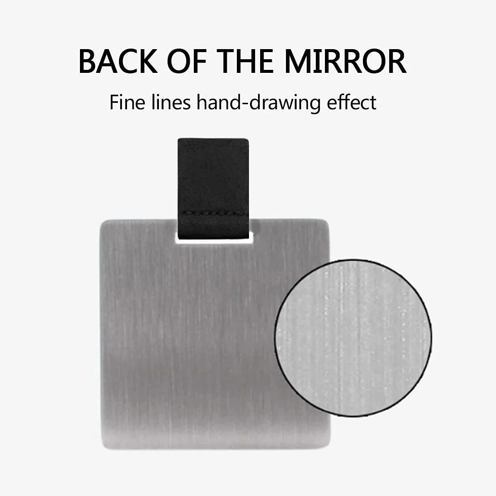 Espejo Pequeño Ultrafino de Acero Inoxidable Irrompible con Funda de Cuero PU, Espejo de Maquillaje Portátil (Negro)