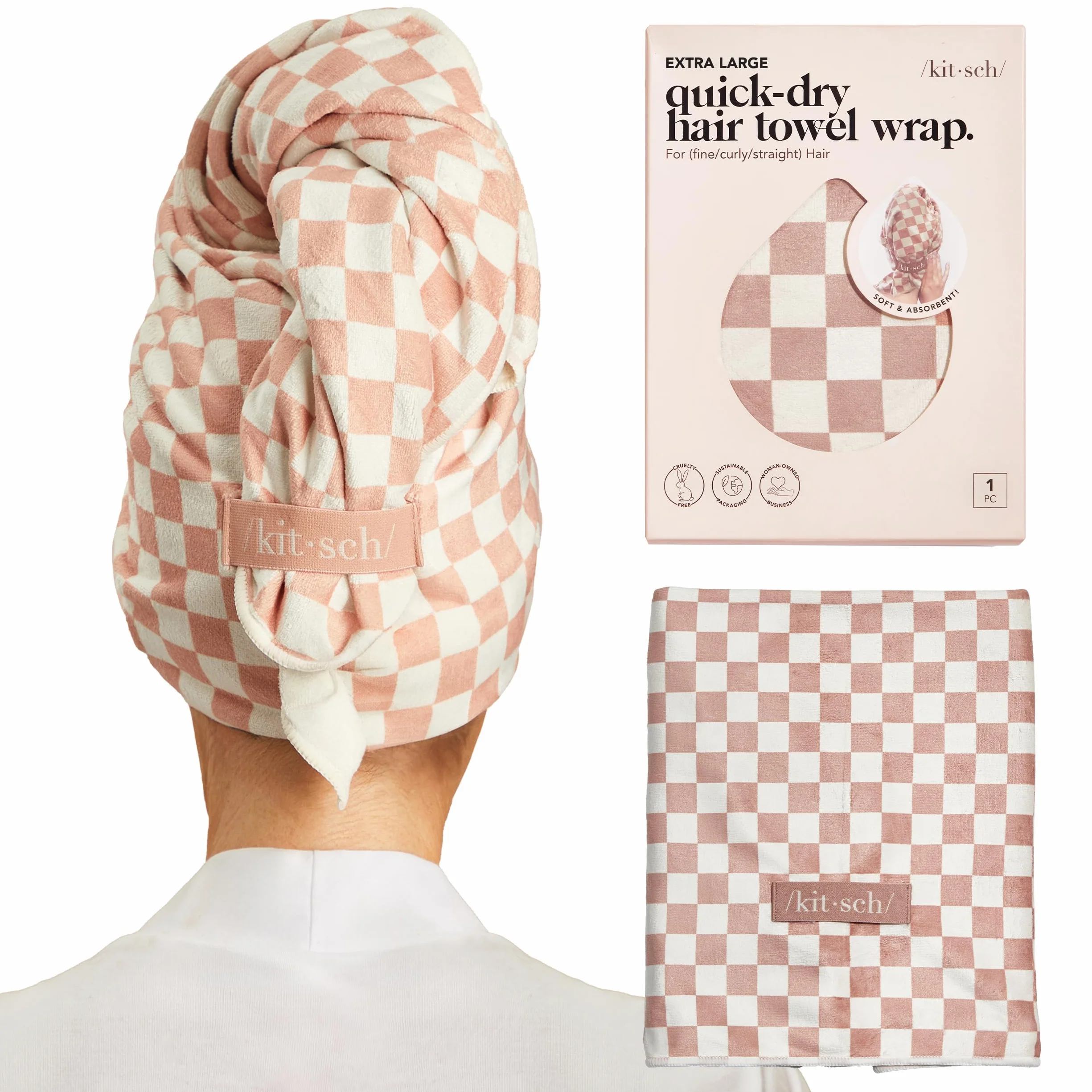 Kitsch Toalla de microfibra XL supers absorbente secado rápido antiencrespamiento turbante cabello húmedo