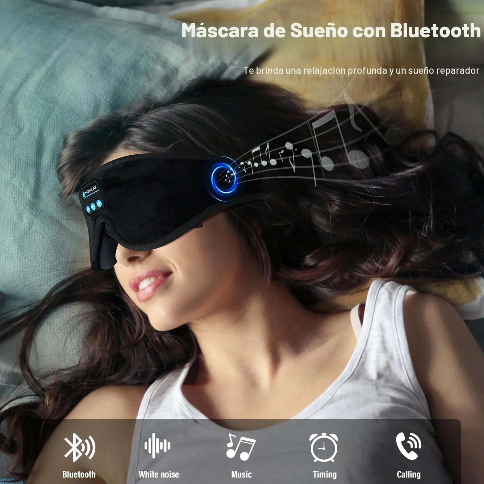 Antifaz para dormir con auriculares Bluetooth, máscara 3D inalámbrica música, regalo para mujeres