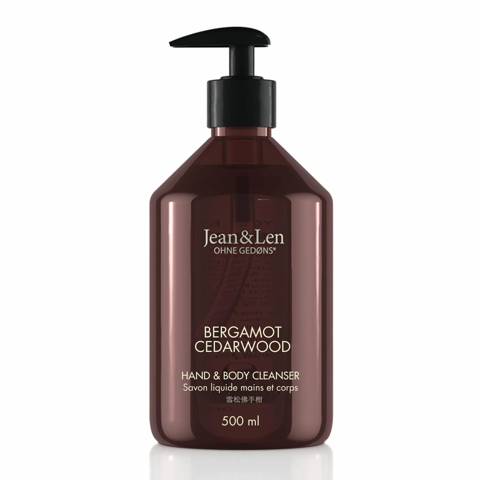 Jean & Len Hand & Body Cleanser Bergamot & Cedarwood, jabón corporal y de manos, aroma fresco mediterráneo, vegano, 500 ml