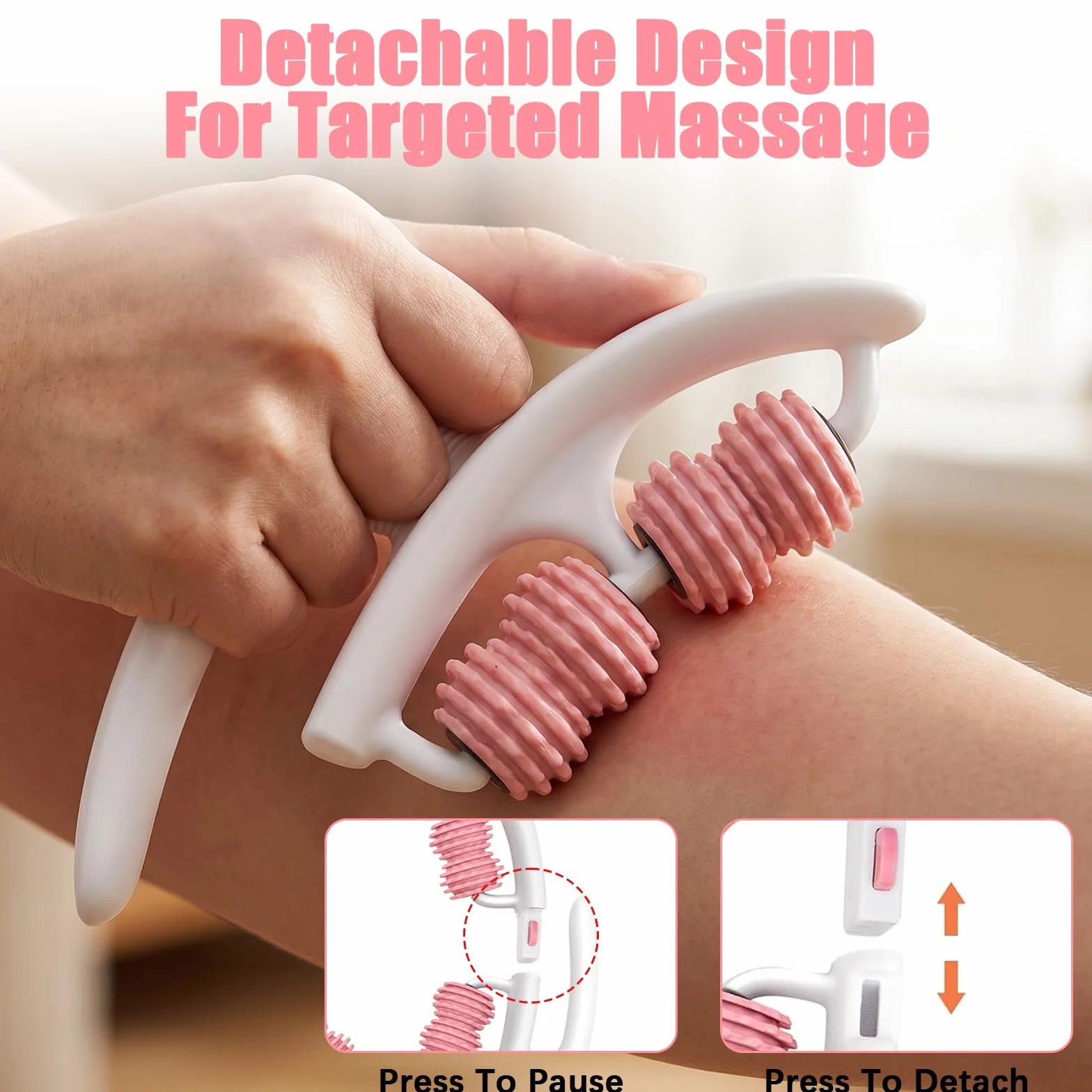 Rodillo Masajeador Anticelulitis Piernas 360° con Mango Rodillo de Fascia 14 Ruedas