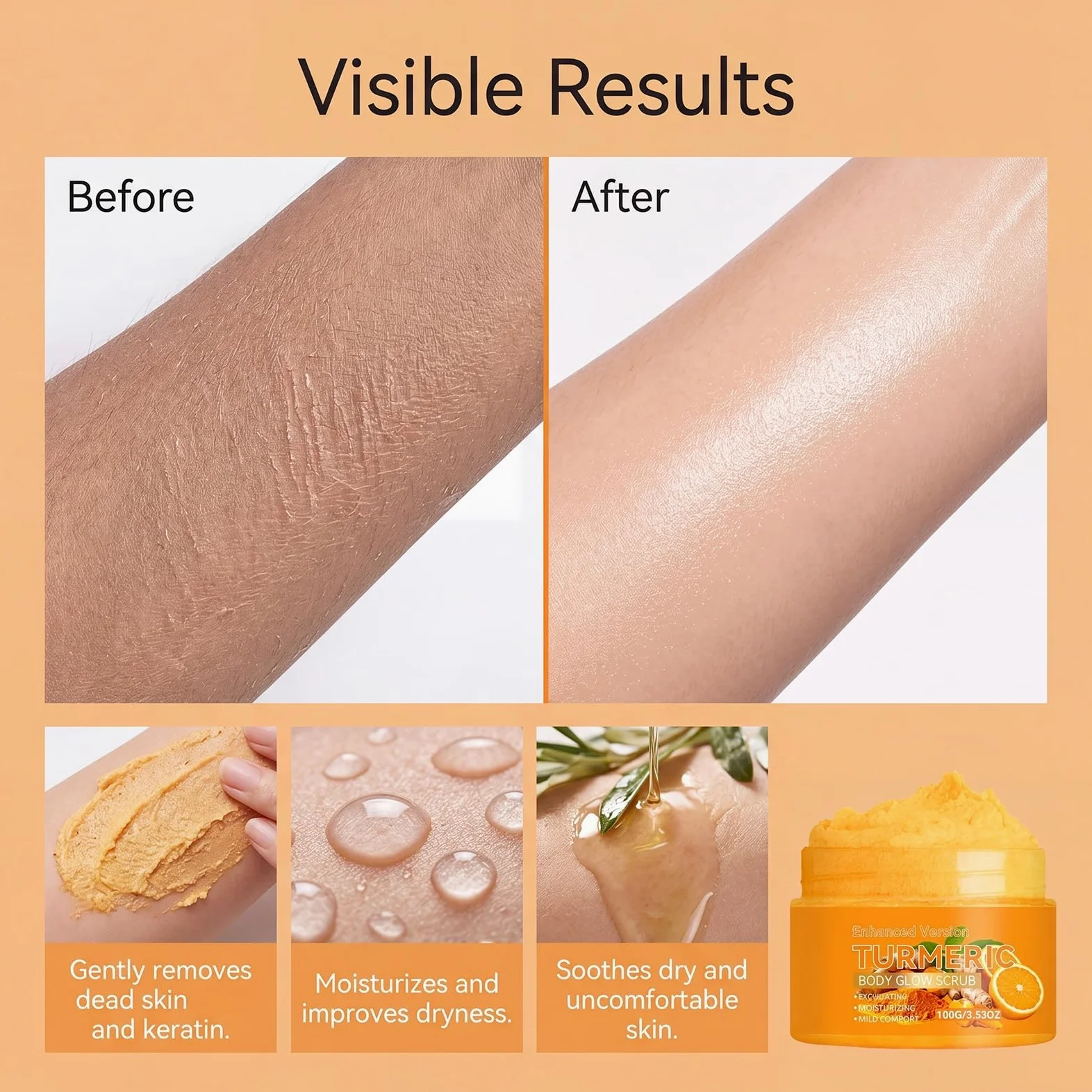 Exfoliante corporal de cúrcuma con vitamina C, exfoliante nutritivo (6 unidades) | Exfoliante corporal para piel áspera y seca, exfolia suavemente el cuerpo, manos y pies para pieles más suaves