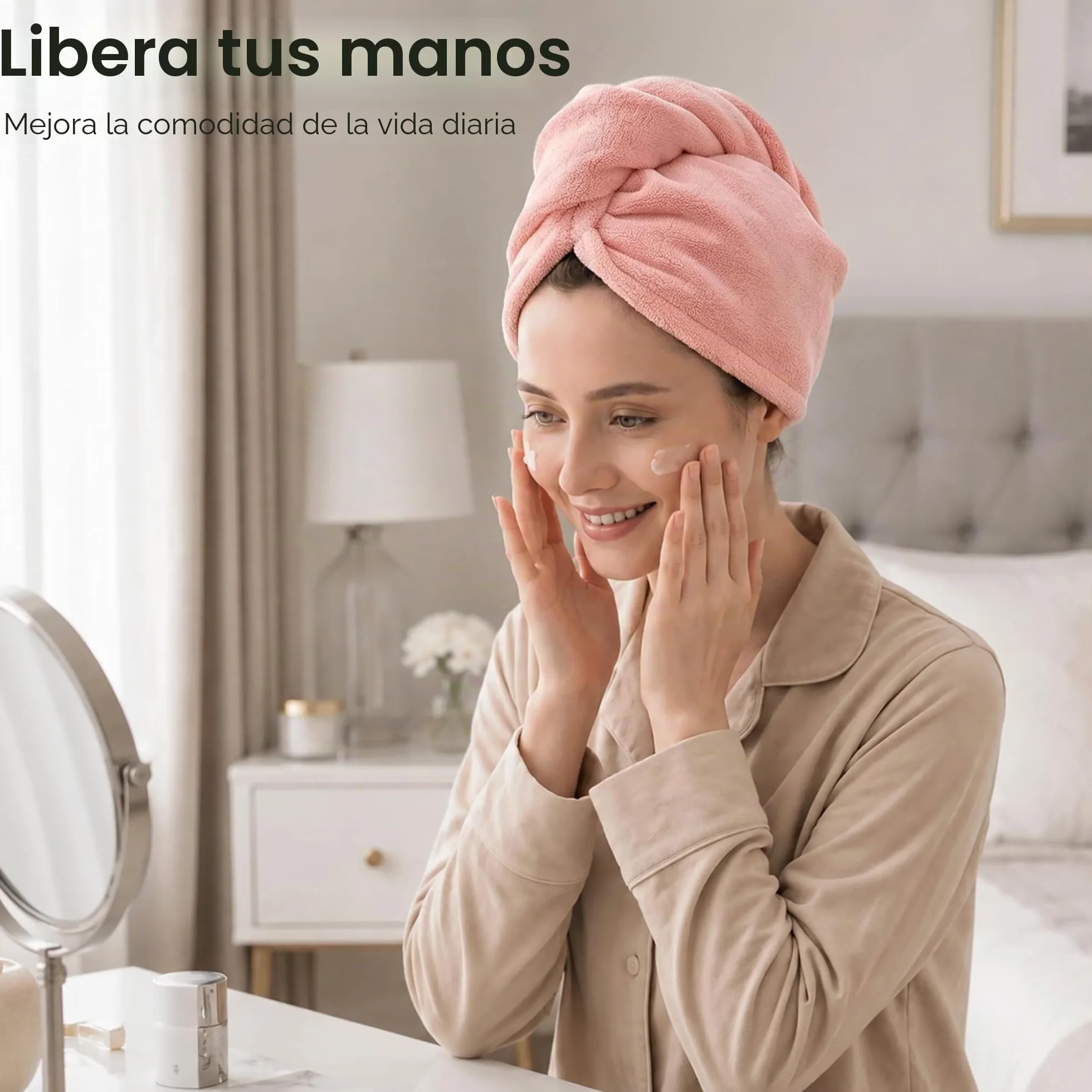 Toalla de Microfibra para Secar el Pelo, Turbante Superabsorbente con Botón para Cabello Largo y Rizado