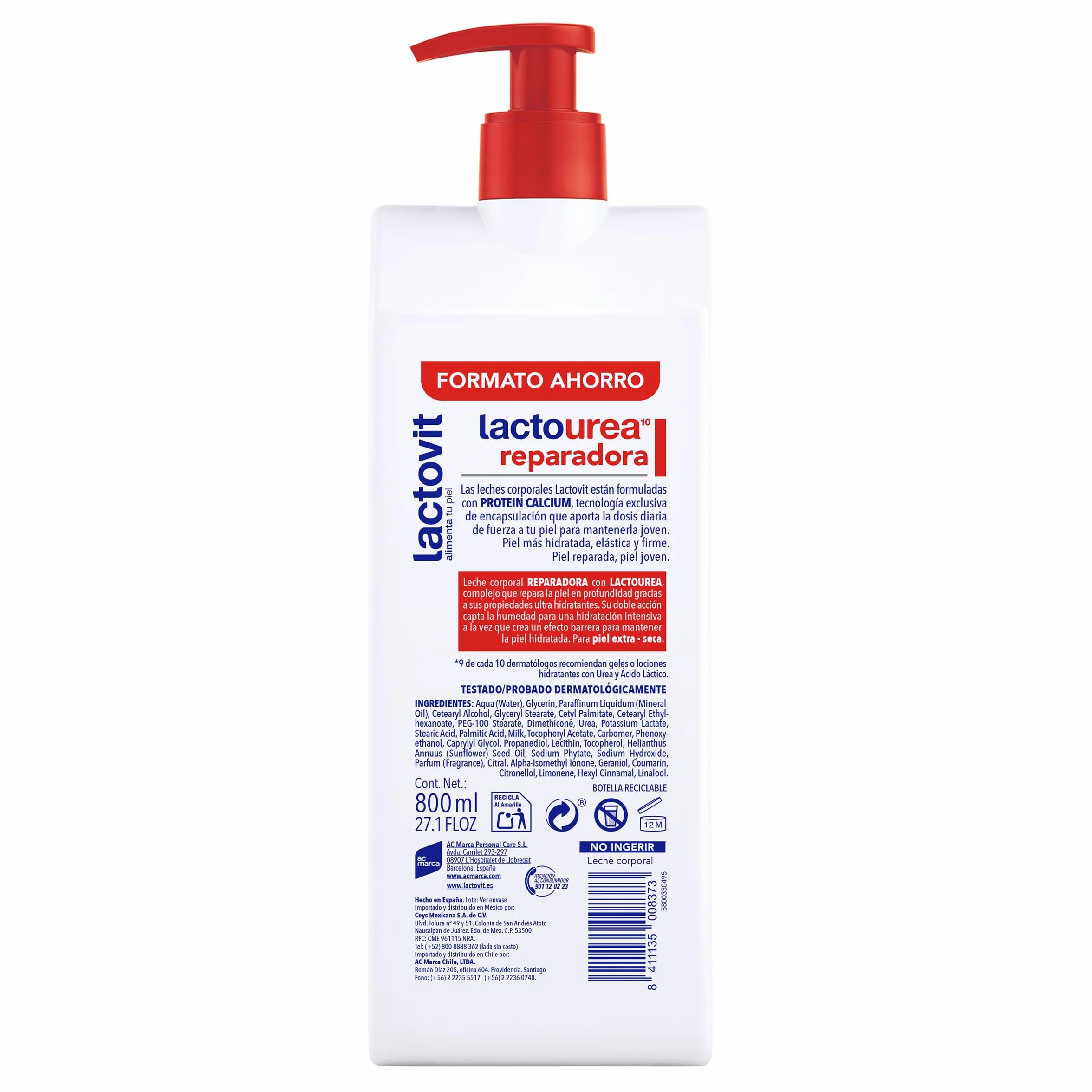 Lactovit Leche Corporal Reparadora Lactourea Urea ProLactic10 Absorción Inmediata 48 Horas Nutrición Reparación Pieles Muy Secas 800 ml