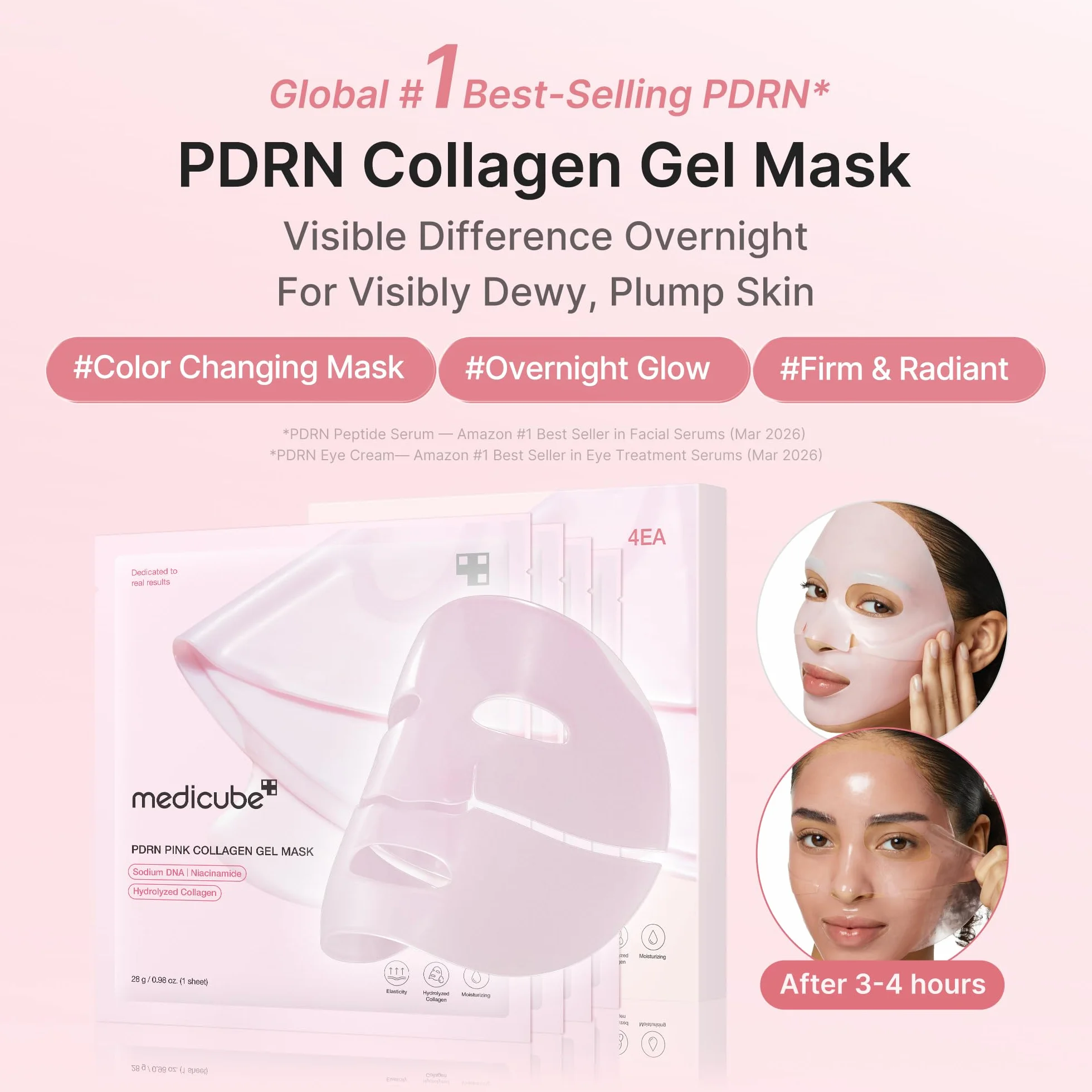 Medicube Mascarilla De Gel De Gelatina De Colágeno Rosa Salmon Dna Pdrn Nocturno, 4 Unidades