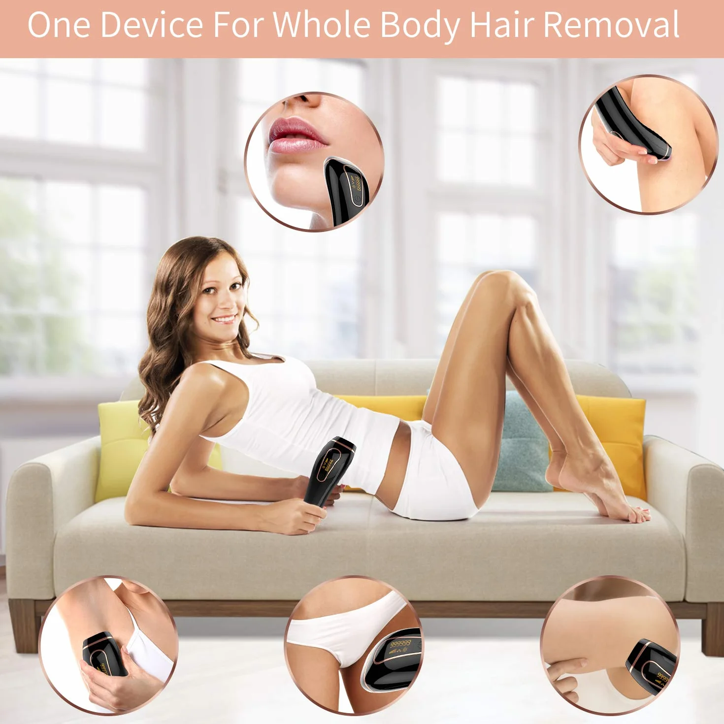 Depiladora Luz pulsada IPL, Dispositivo de depilación permanente sin dolor 999,999 flashes faciales de cuerpo entero en el hogar para mujeres hombres