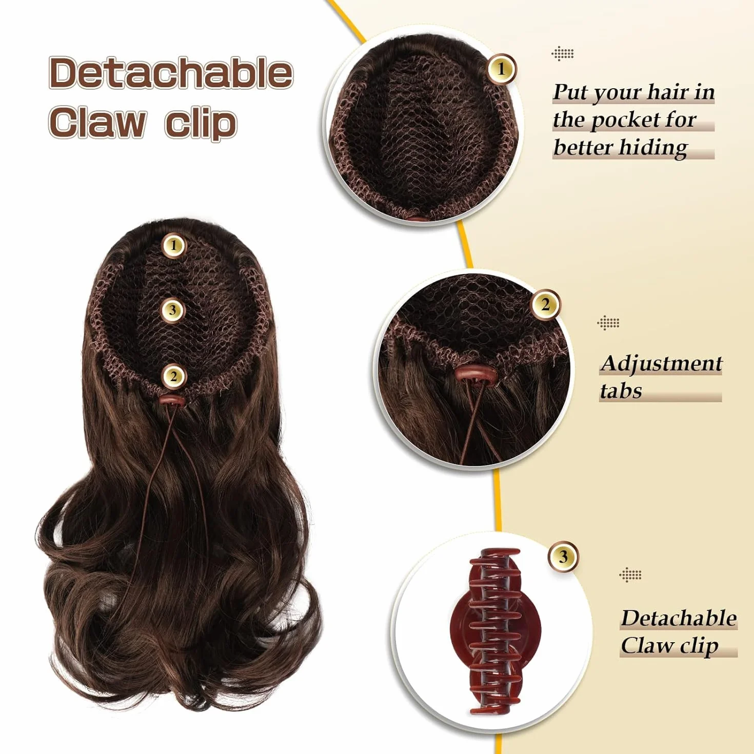Sofeiyan 13" Ponytail Extension de Cola de Caballo Larga Rizada con Clip Cabello Sintetico Aspecto Natural Castano Medio Mechas Rubias Miel