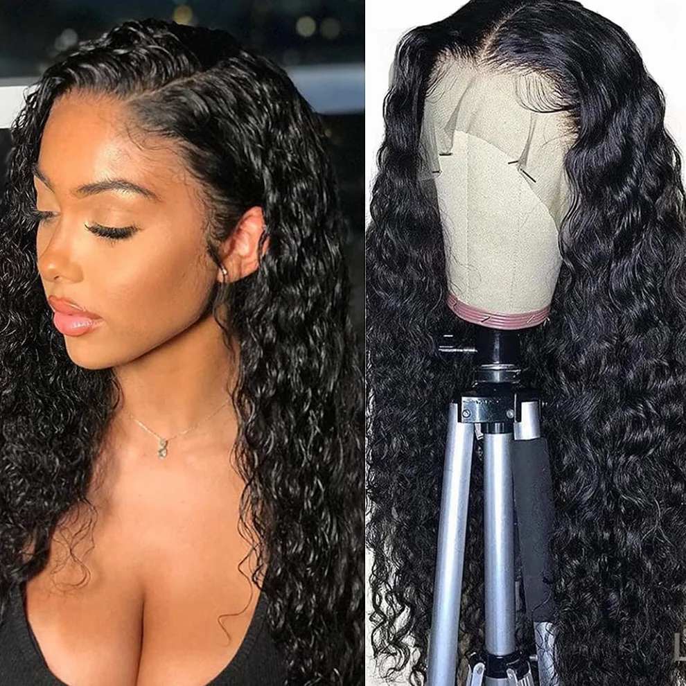 Deep Wave 13x4 Lace Frontal Wig 150% Density Brazilian Human Hair 16 Pulgadas