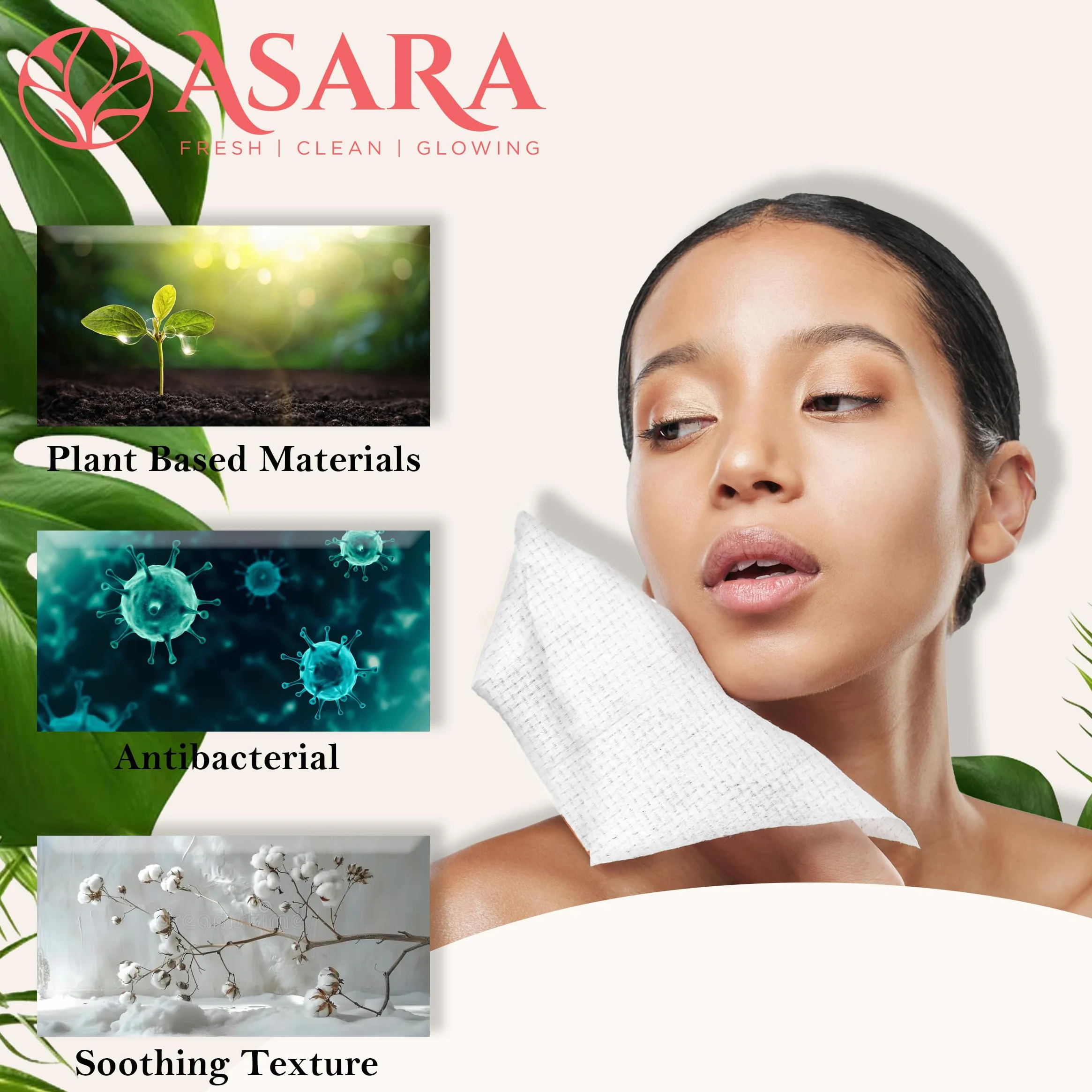ASARA NEW YORK PROBIOTIC SKIN CIENCE Toallitas faciales desechables extra grandes desmaquillantes con agua para piel sensible Toallitas veganas orgánicas y biodegradables 100 unidades