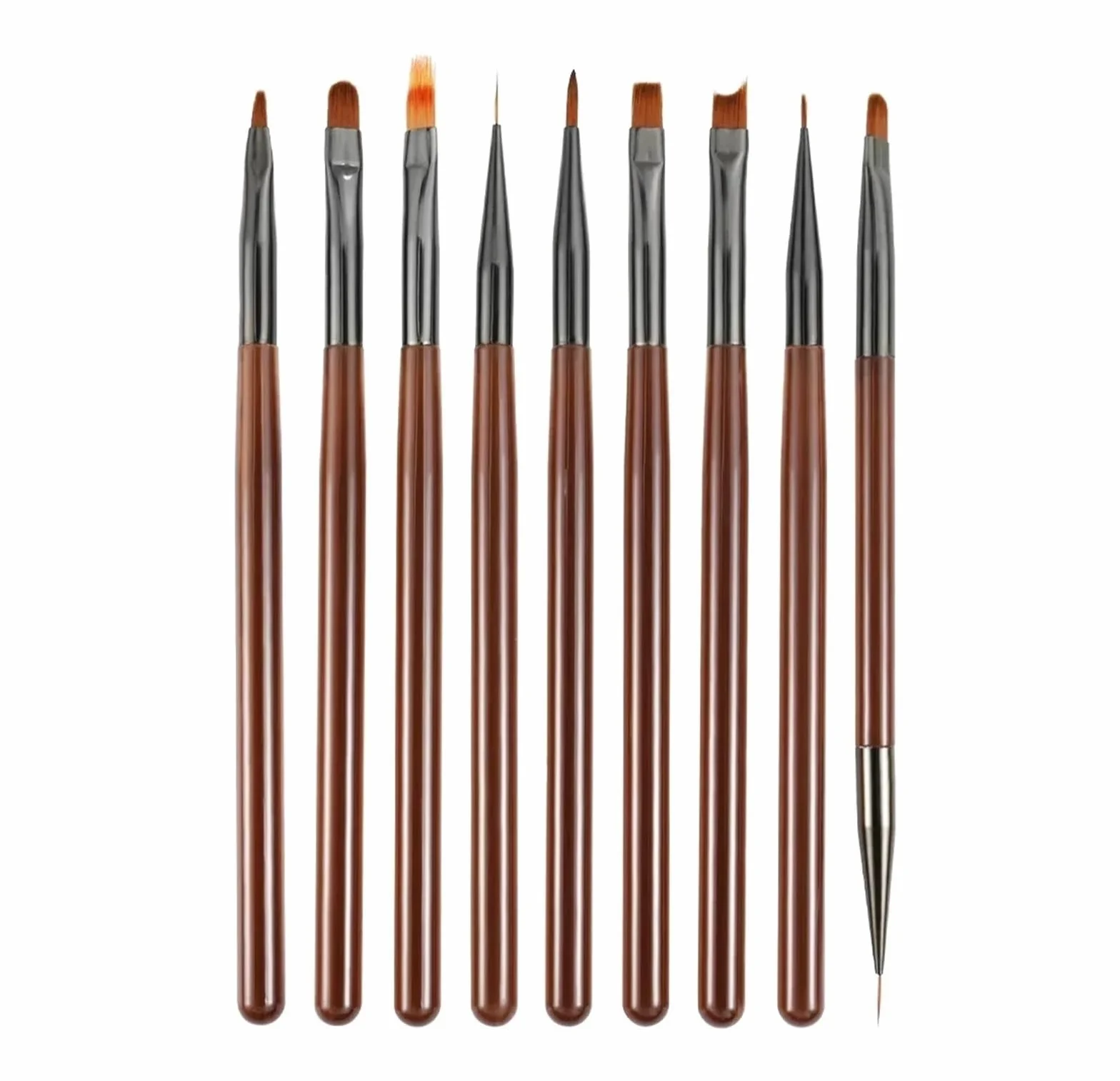 cepillado de uñas, 9 pinceles delineadores de uñas gel UV for pintar, for manicura, acrílicos, for diseño, herramienta pintura for exhibición puntas(Transparent Coffee)