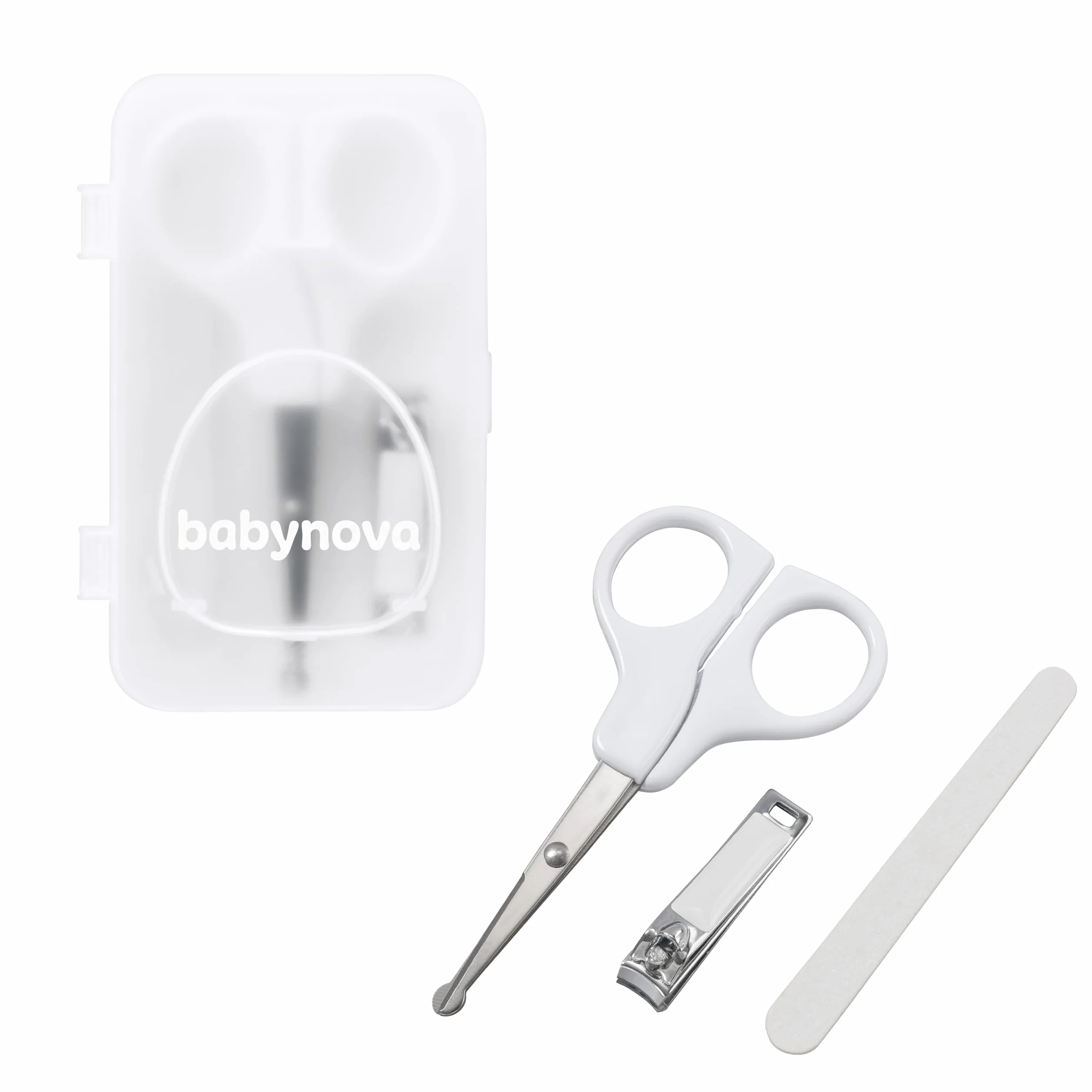 Babynova Set de Manicura para Bebés – Kit de Cuidado de Uñas Seguro con Tijeras de Punta Redondeada, Cortauñas y Lima, Caja de Almacenamiento Sin BPA