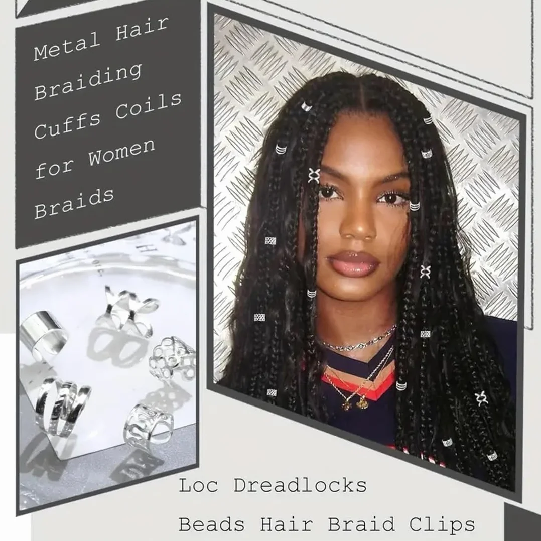 Accesorios para trenzas Loc 60 piezas ajustables Oro+Plata