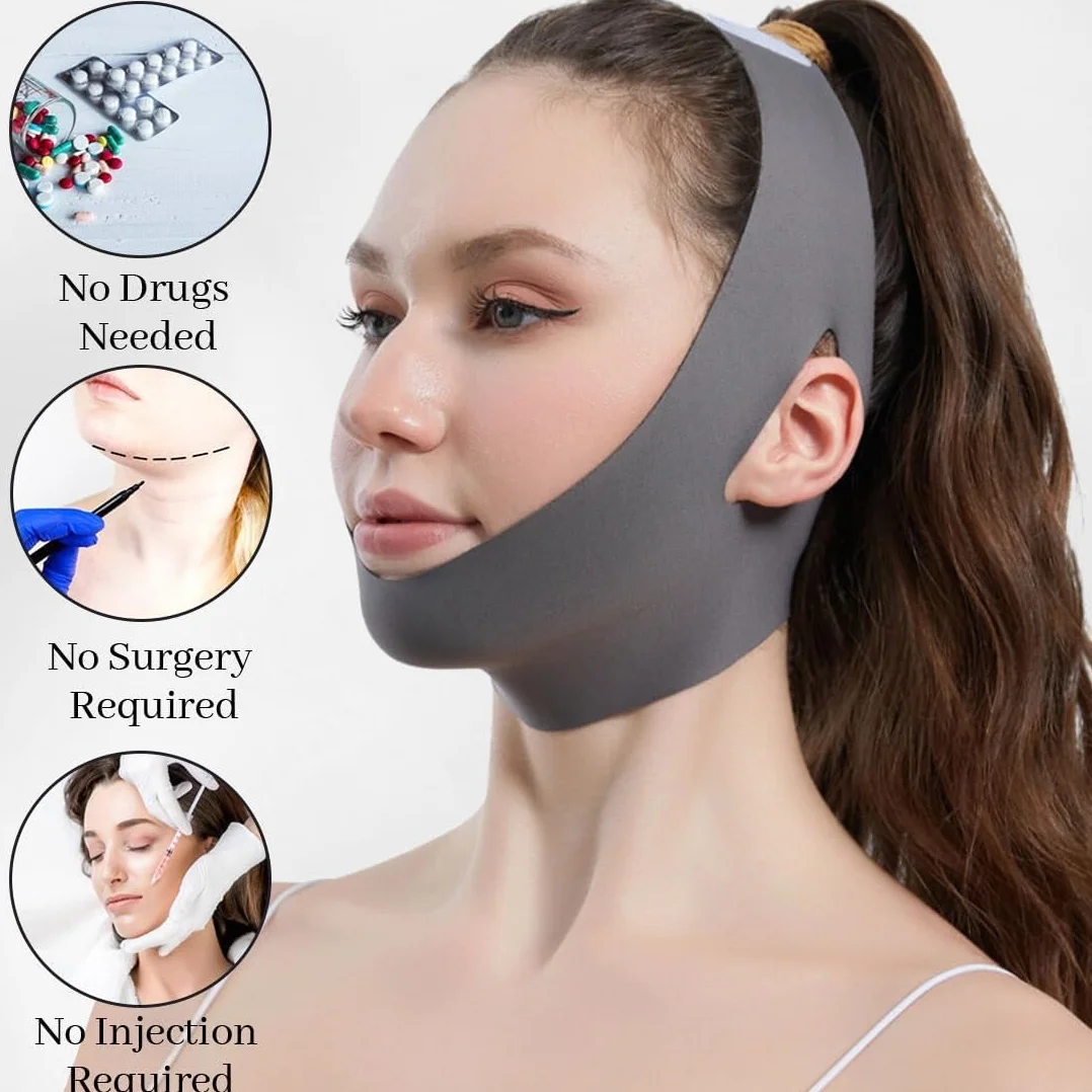 Maschera lifting doppio mento fascia post lifting viso collo contorno viso a V rassodamento grigio