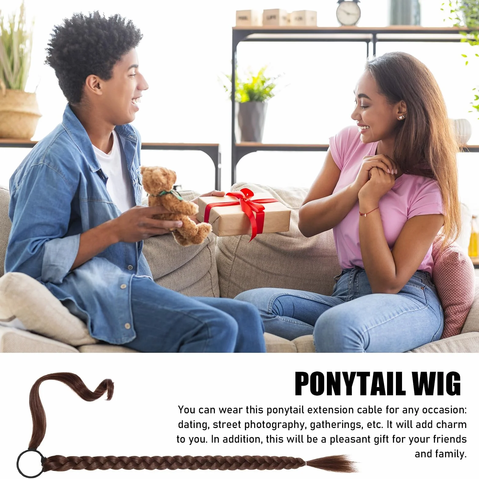 Wekuw Extensiones de pelo natural marrón para cola de caballo y trenzas
