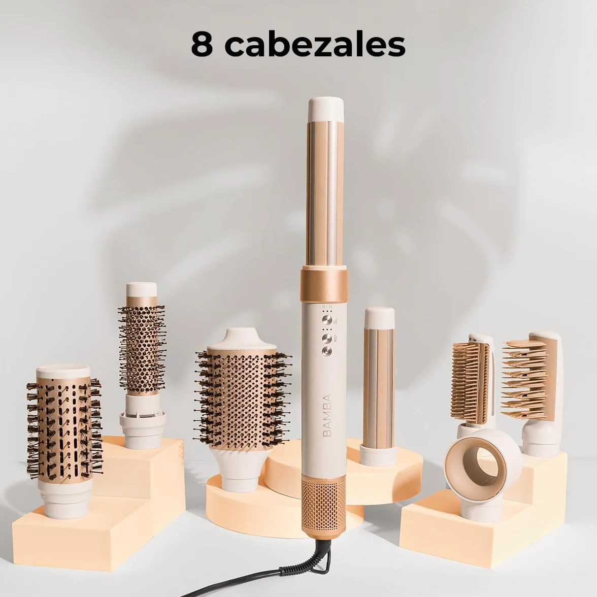 Cecotec Cepillo de Aire Secador Moldeador Alisador MultiFunción 8 Cabezales CeramicCare AirGlisse Champagne 1400W