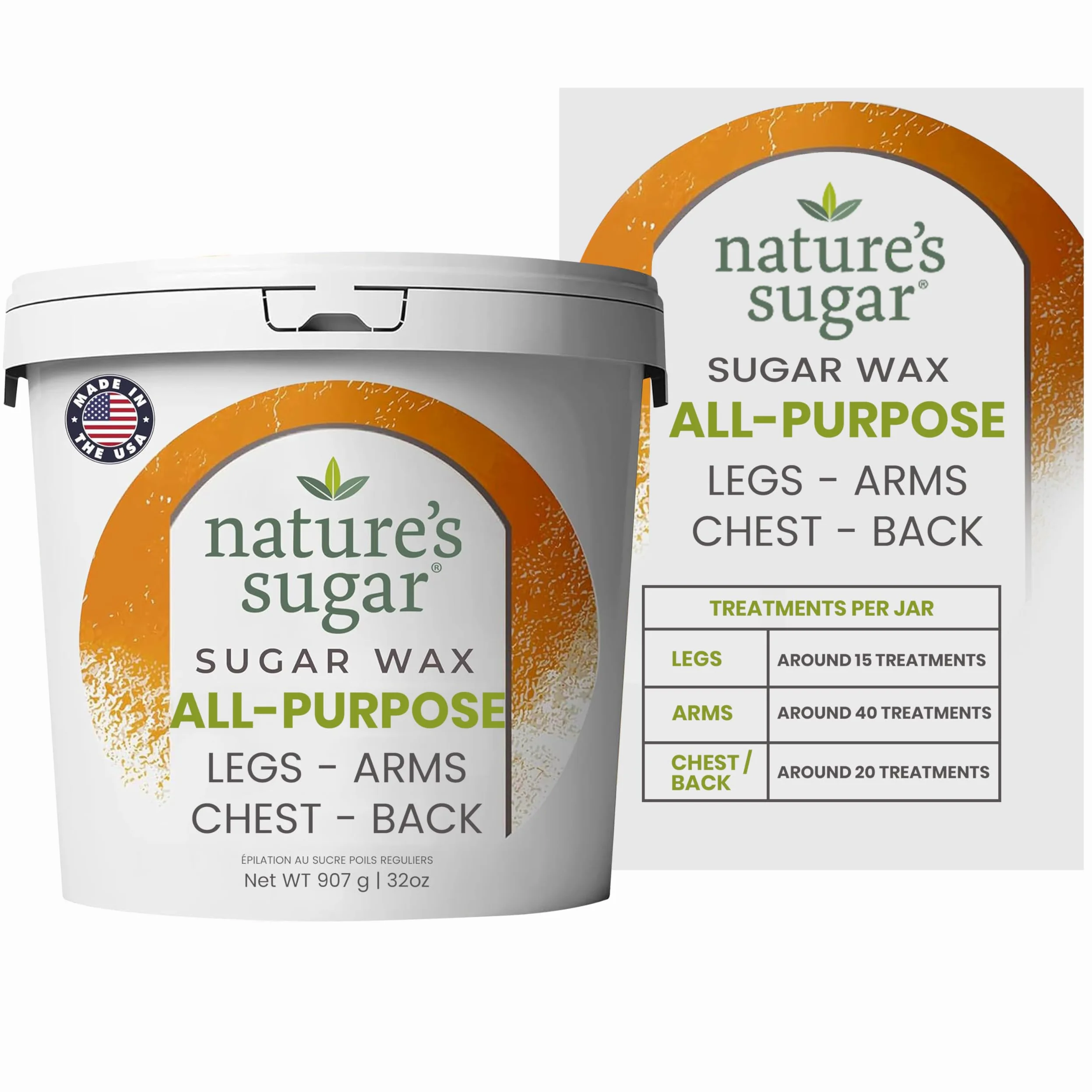 Nature'S Sugar - Nature's Sugar Wax - Pasta de depilación multiusos para piernas, espalda, brazos y pecho, 35 onzas para principiantes, para todo tipo de piel, vegana y libre de crueldad animal