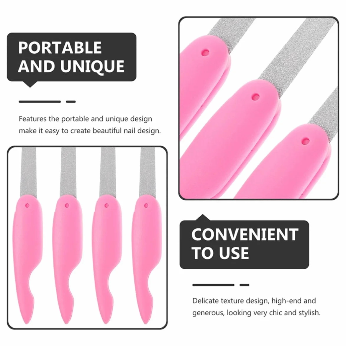 Limas de Uñas Plegables de Metal Rosa Diseño Delicado 8 y Doble Cara para Manicura y Pedicura Profesional para Uso en Salón y Hogar