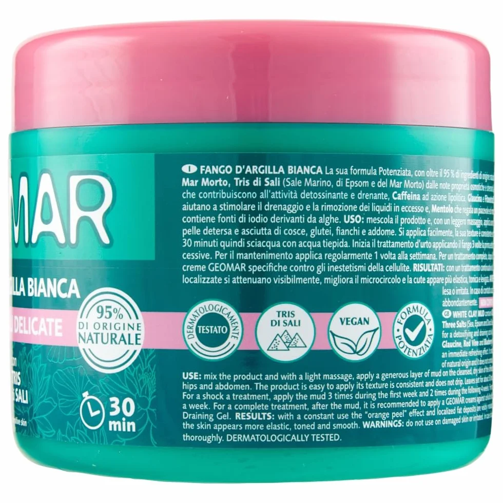 GEOMAR Barro Arcilla Blanca 600 g Contra Celulitis 95% Origen Natural Trío Sales