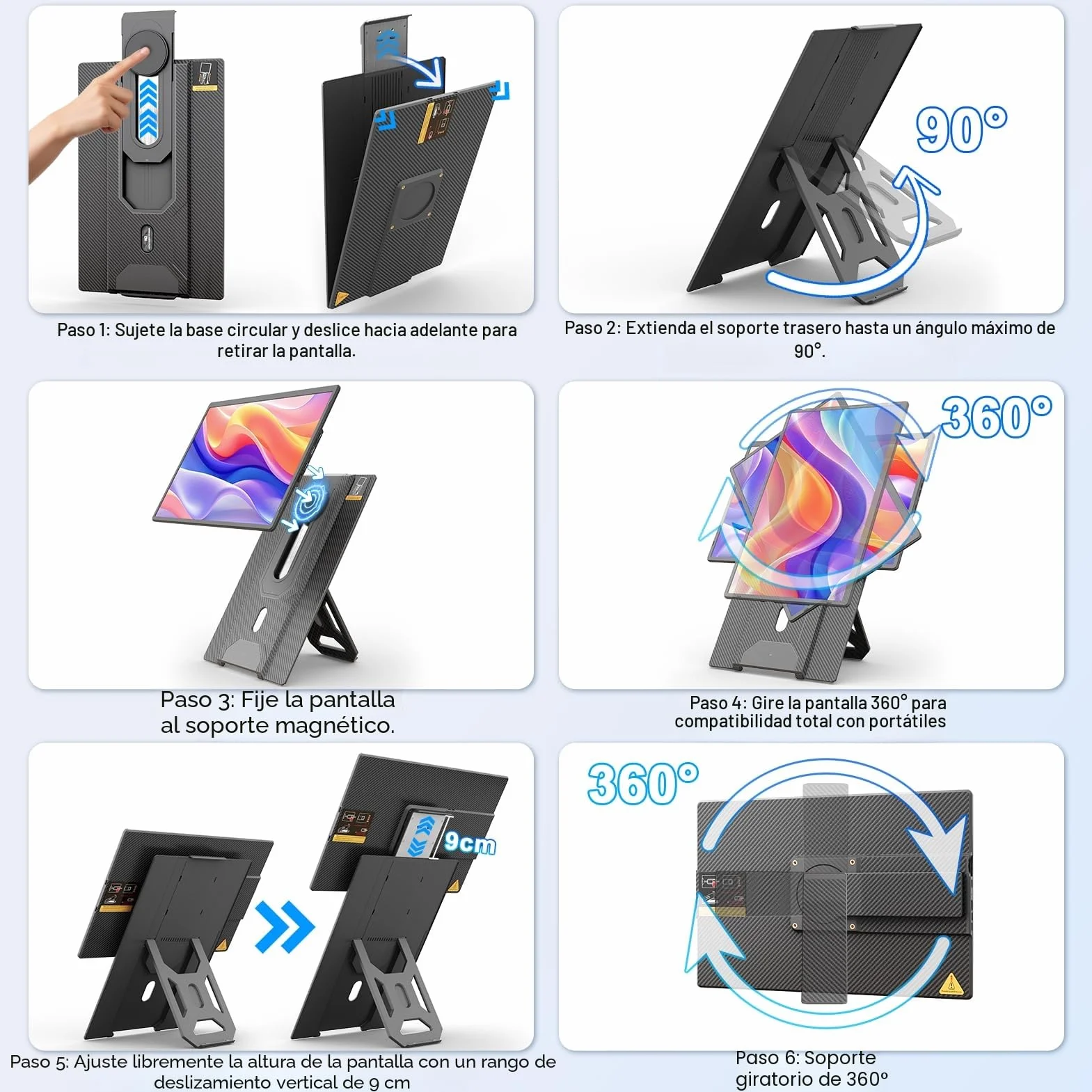 Domyfan Monitor Portable 16,1" FHD 1200P Doble Pantalla Soporte Magnético 360° Plug & Play