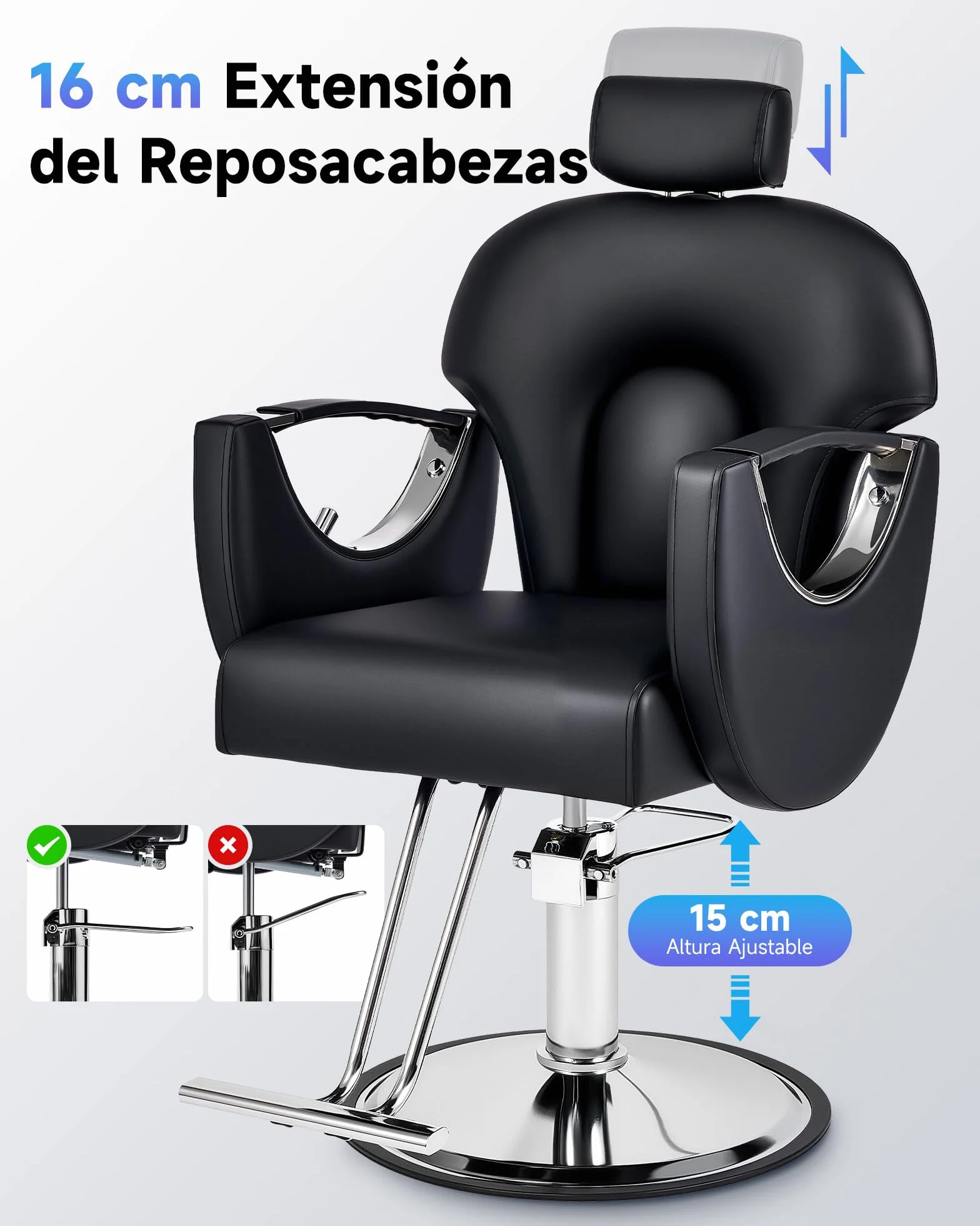 CO-Z Silla Peluquería Ajustable 90°-150° Sillón Barbero Bomba Hidráulica