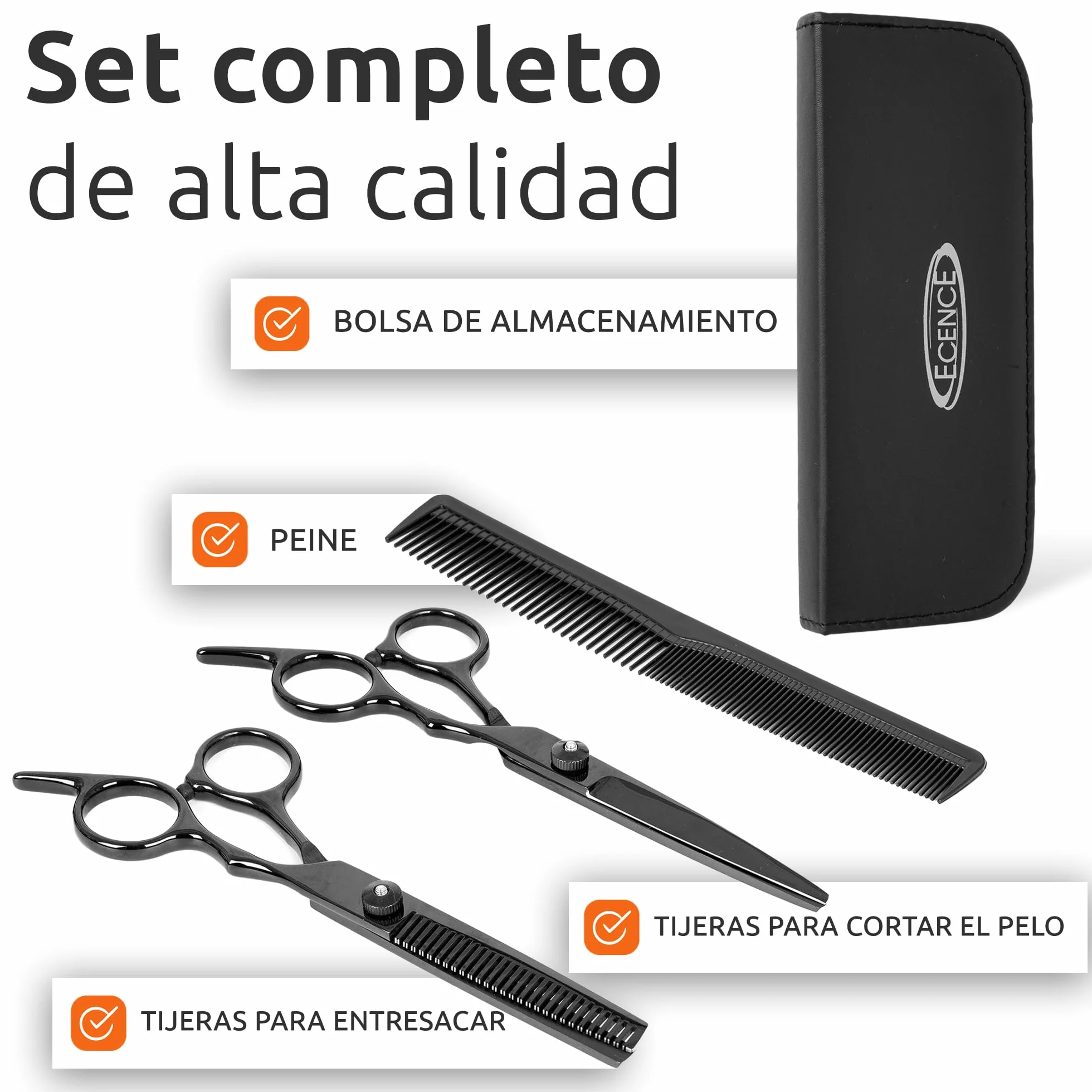 ECENCE Set tijeras de peluquería acero inoxidable con estuche - tijera entresacar peine