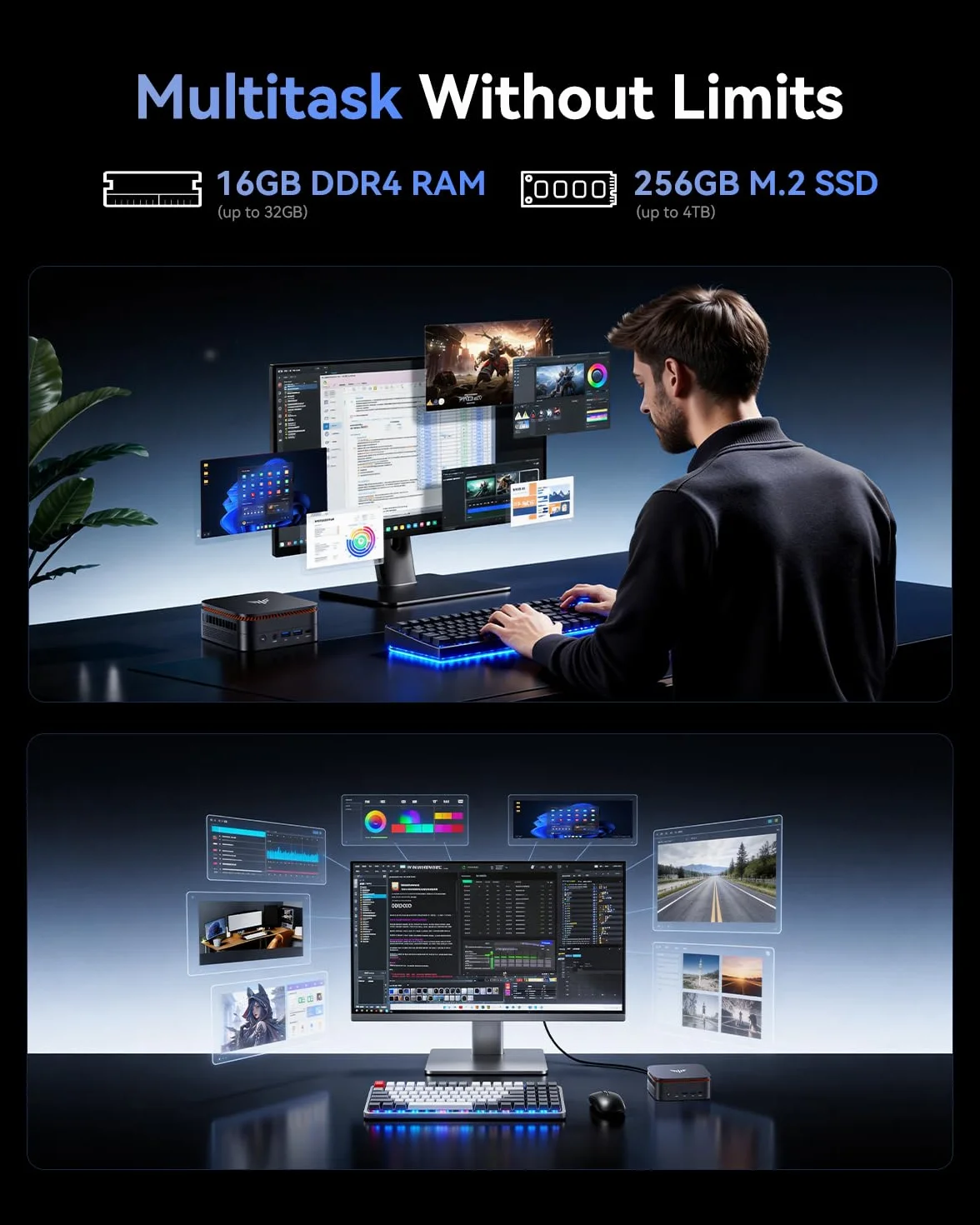 NiPoGi Pinova P1 Mini PC AMD Ryzen R2544 16GB DDR4 256GB SSD 4K Triple Display HDMI Type-C DP Wi-Fi 5 BT 4.2 LAN