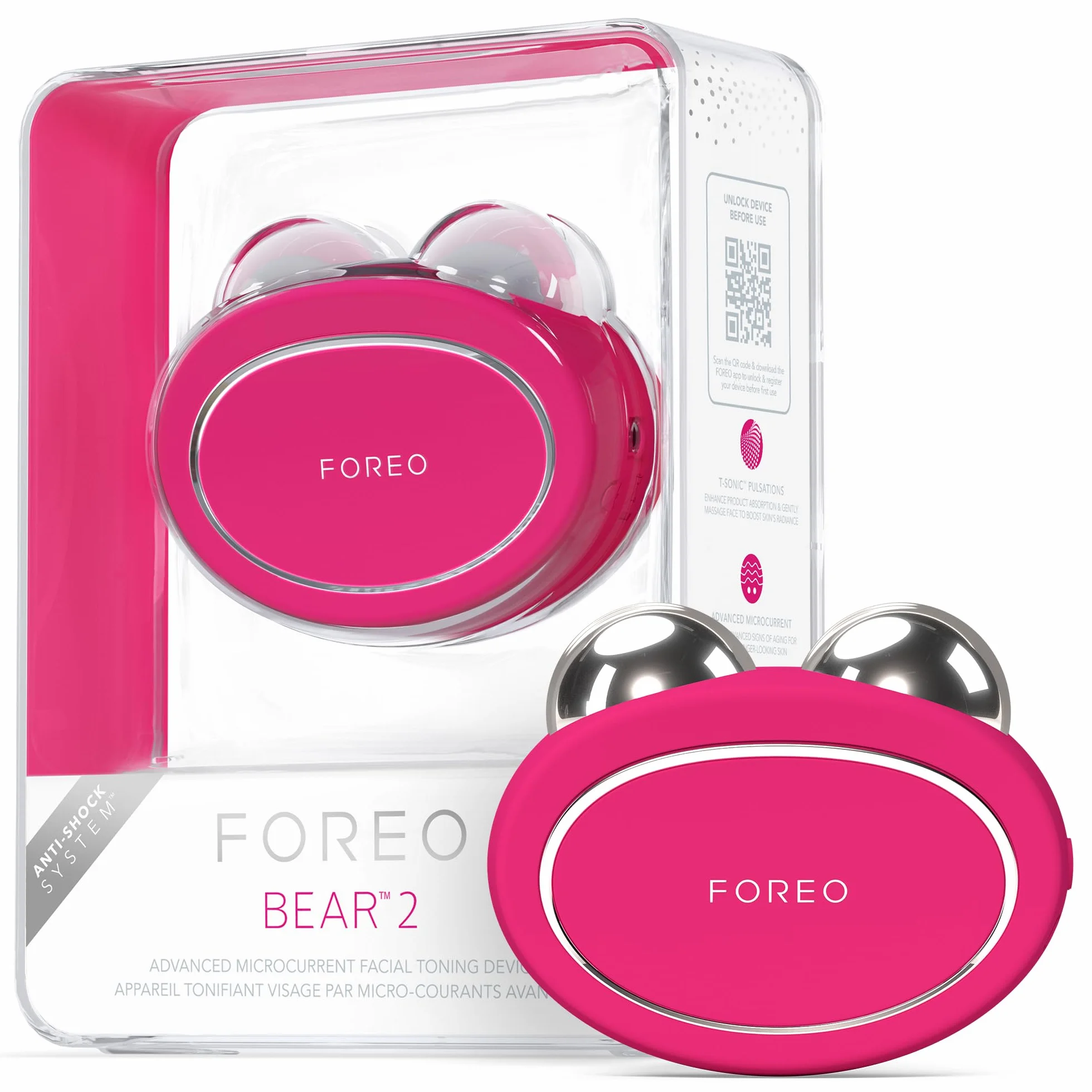 FOREO BEAR 2 Tonificador facial de microcorrientes Reafirma define Fuchsia