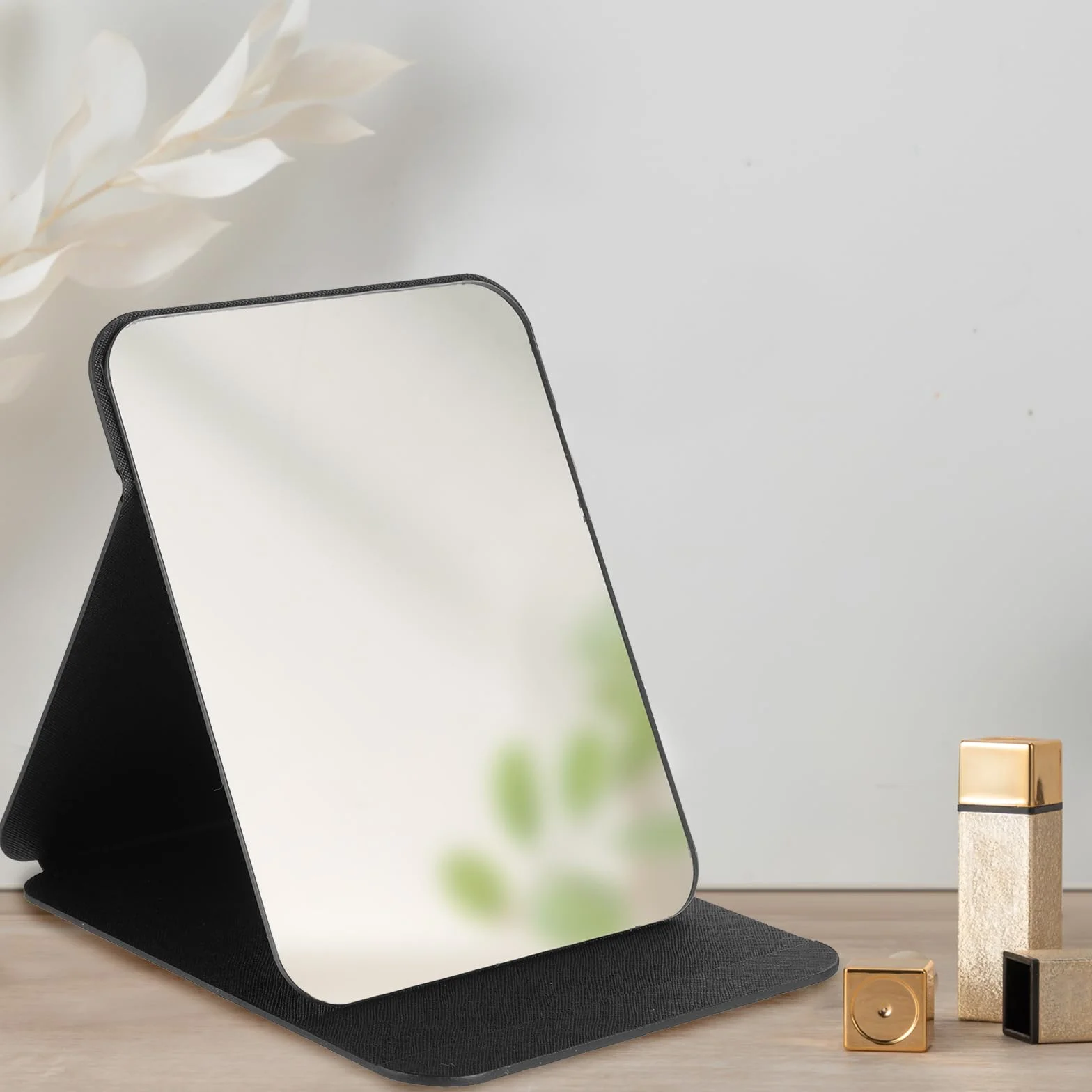 Espejo de Viaje Plegable 21,5 x 15,5 cm, Portátil Maquillaje con Funda Cuero PU, Ajustable Compacto