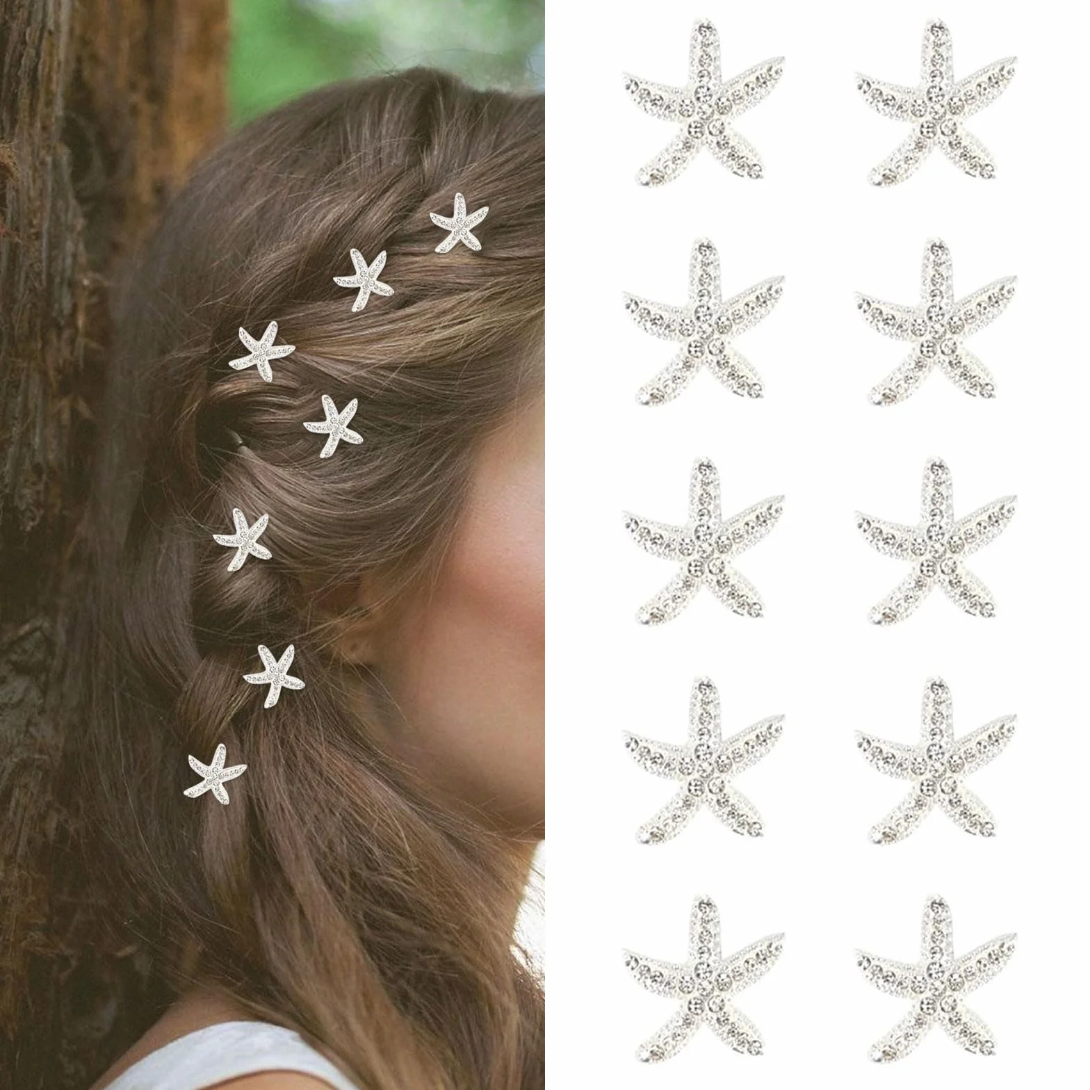 LunarCharm 10 pinzas para el pelo con diamantes de imitación blancos estilo playa estrella de mar