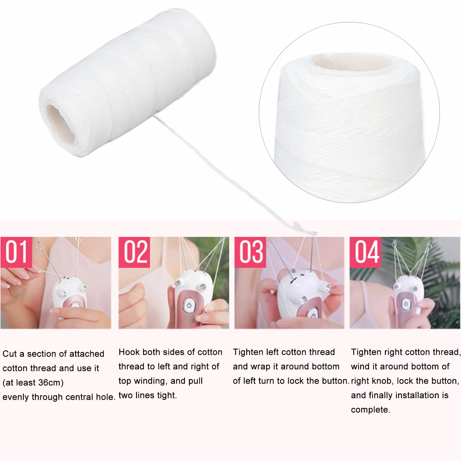 Alambre Eléctrico para Depilación Facial, Hilo de Algodón de Repuesto para Depiladora, dispositivo de depilación facial, eliminador de vello facial para uso eléctrico para mujeres
