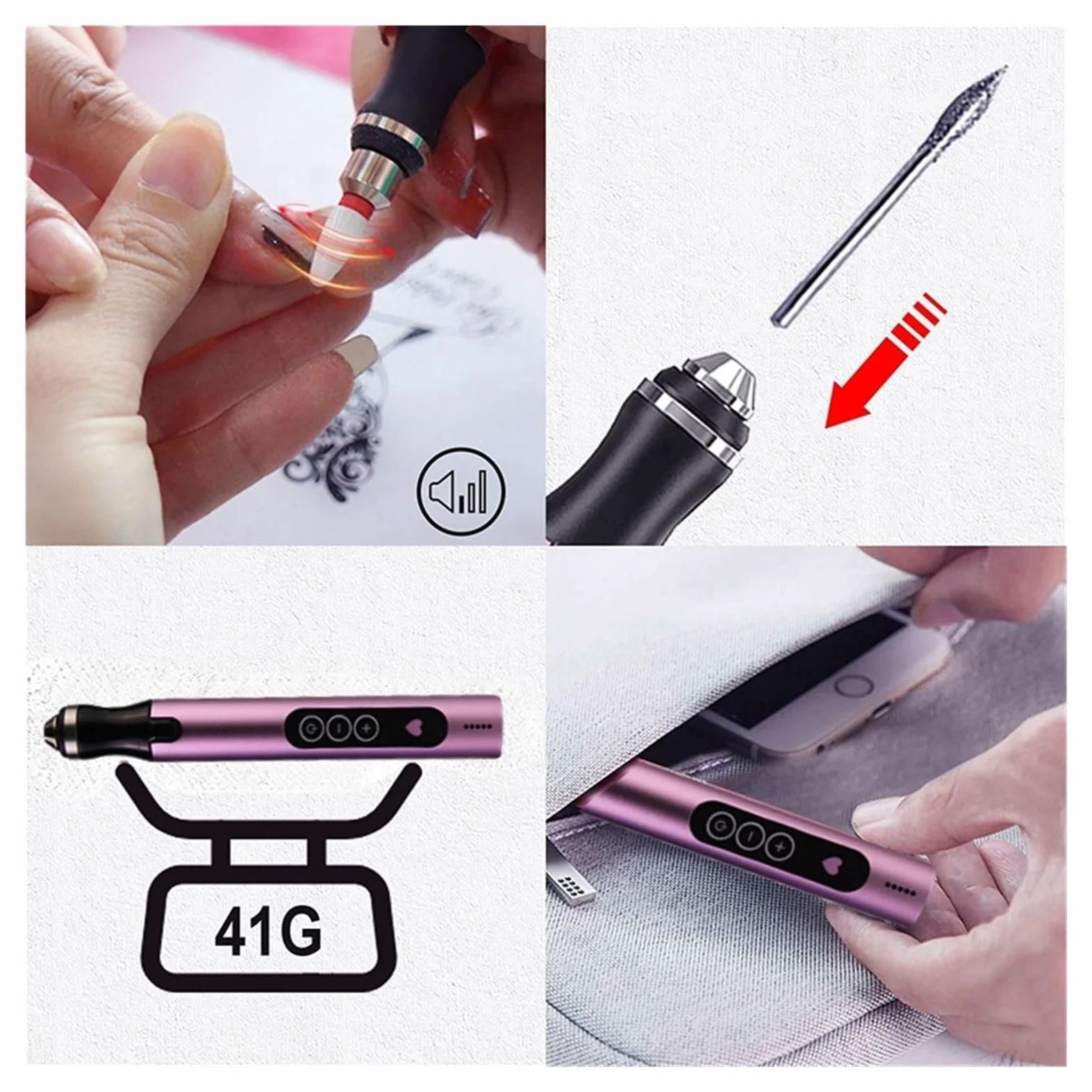 Torno para Uñas Taladro eléctrico for uñas, Juego de Fresas for manicura Profesional, Brocas for uñas, removedor de Esmalte de Gel, manicura artística for uñas(Silver)