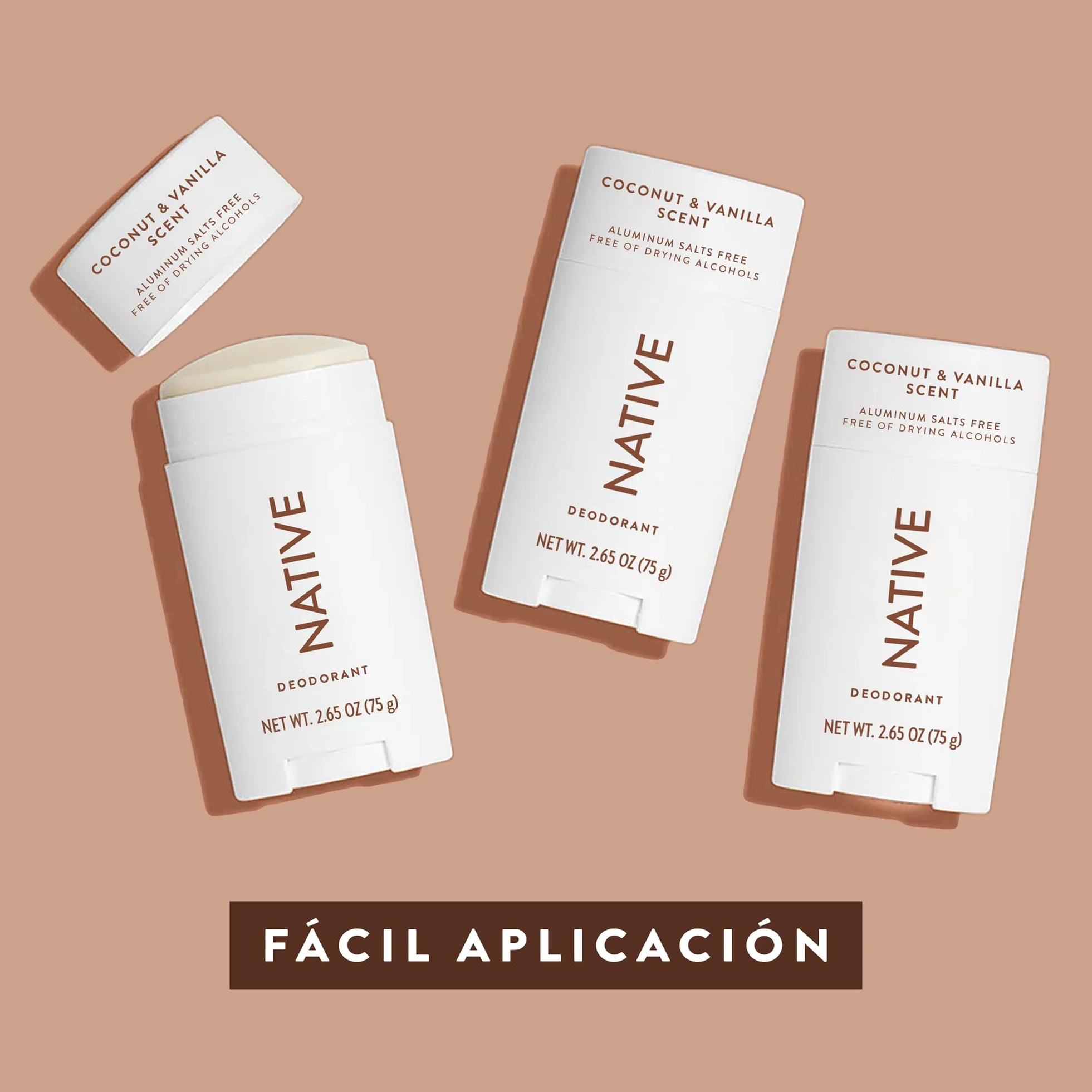 Desodorante Natural para Mujeres y Hombres - Libre de Alcohol y Aluminio - Aroma Coco y Vainilla - Control del Olor 72 Horas (75 ml)