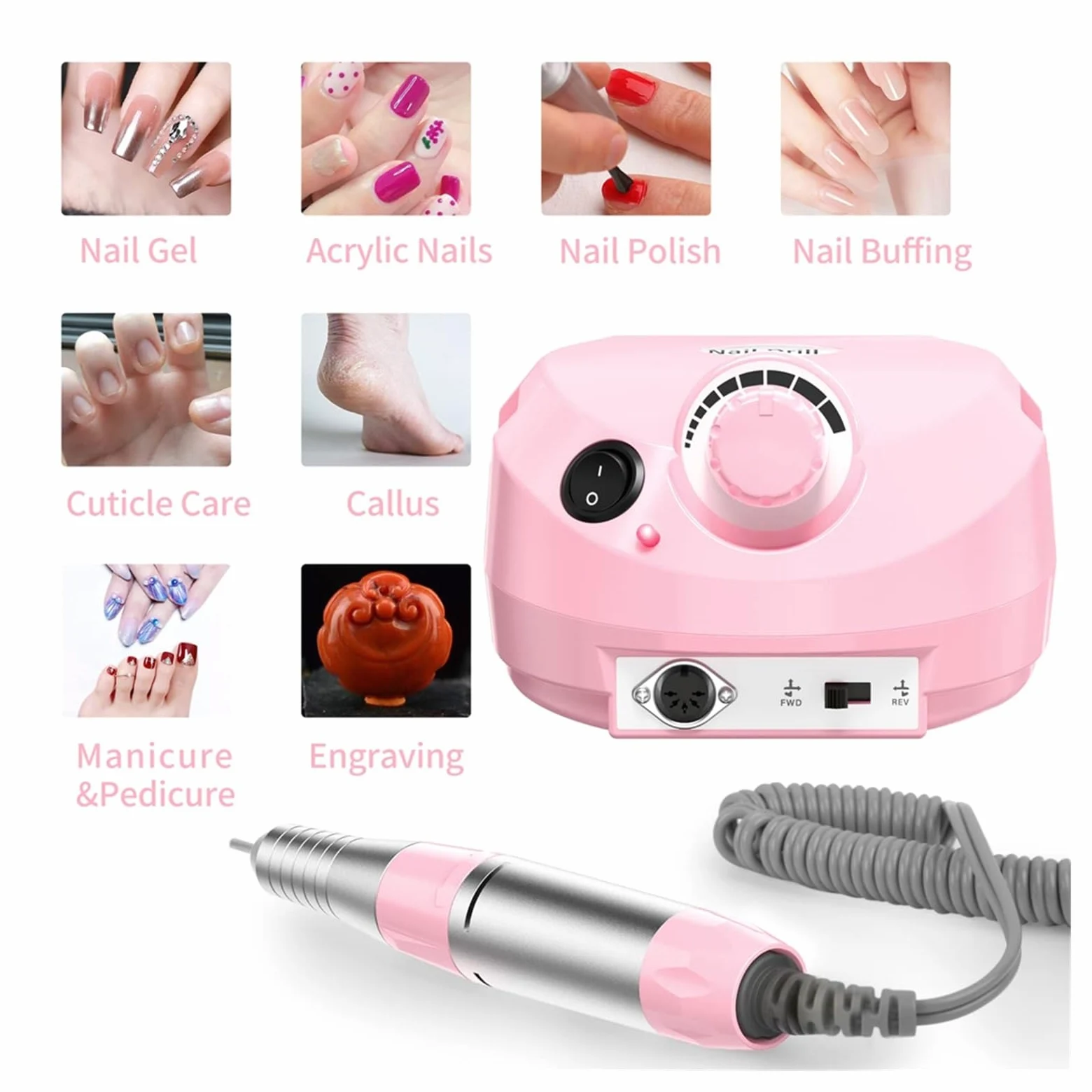 Torno para Uñas, Taladro de uñas de 30000RPM, taladro de uñas eléctrico, juegos de cortadores de fresado de manicura profesionales, lijadora quitaesmalte de Gel for lima de uñas