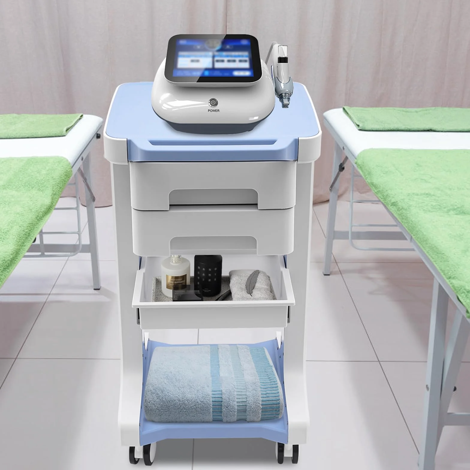 Carro medicinal con 2 cajones y estante superior Carro de salón de belleza 50 kg de capacidad de carga para laboratorio médico, peluquería, hospitales, clínicas