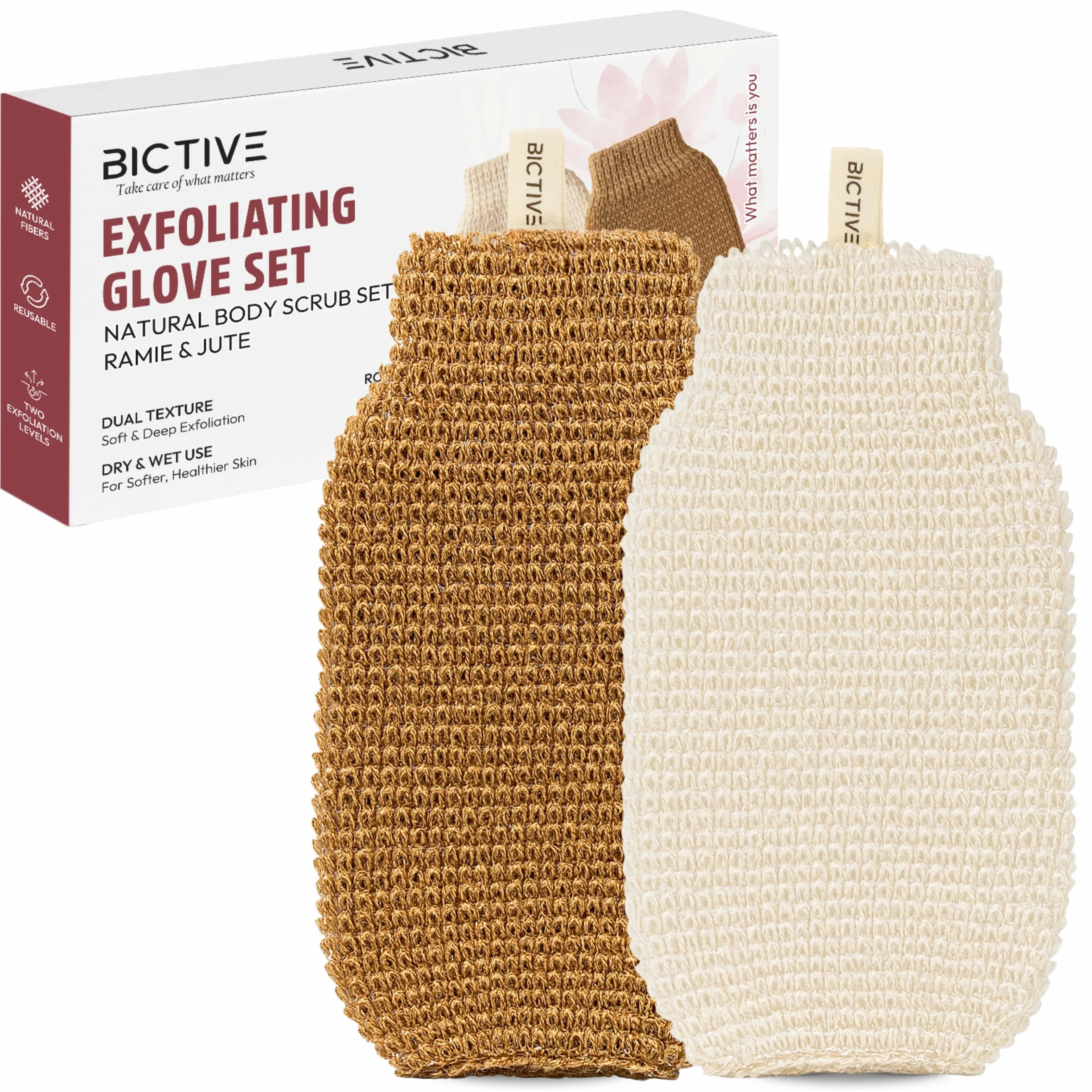 Guantes Exfoliantes Corporales de Fibras Naturales Kit de 2 - Manopla Exfoliante para Ducha
